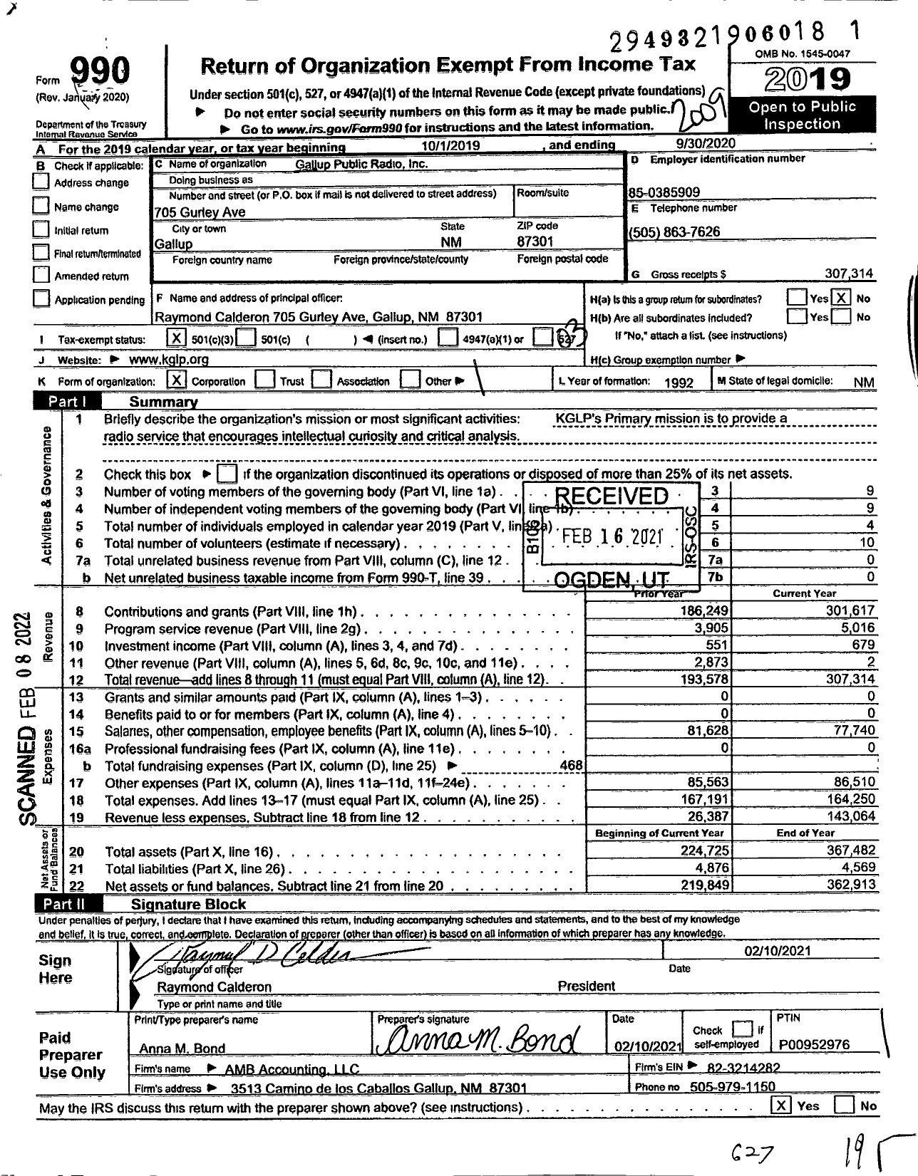 Image of first page of 2019 Form 990 for Gallup Public Radio