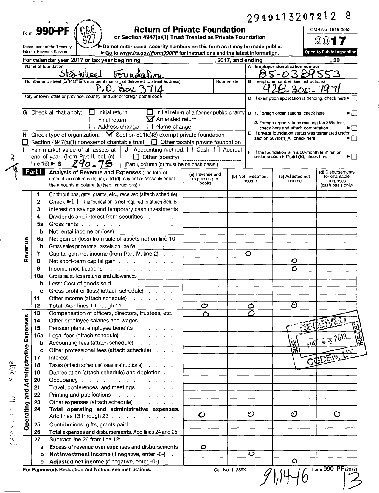 Image of first page of 2017 Form 990PF for Starwheel Foundation