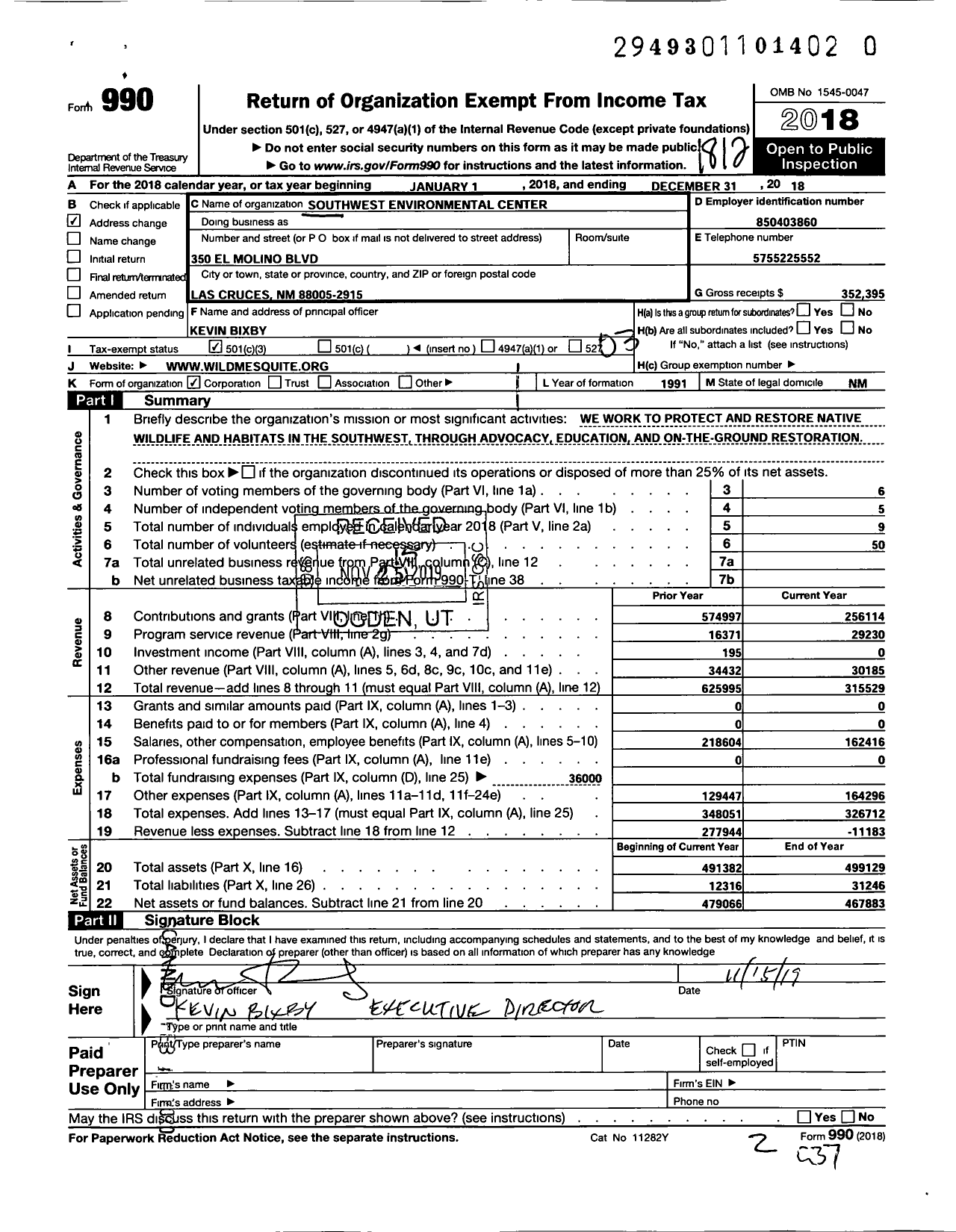 Image of first page of 2018 Form 990 for Wildlife for All