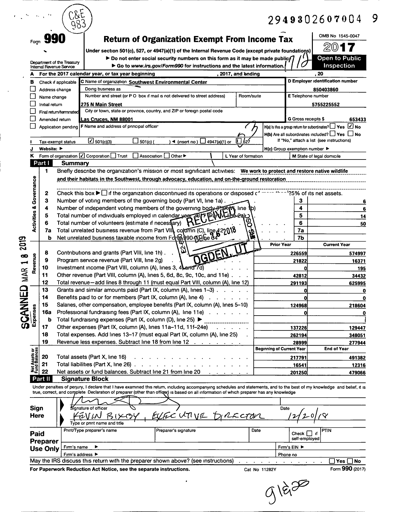 Image of first page of 2017 Form 990 for Wildlife for All