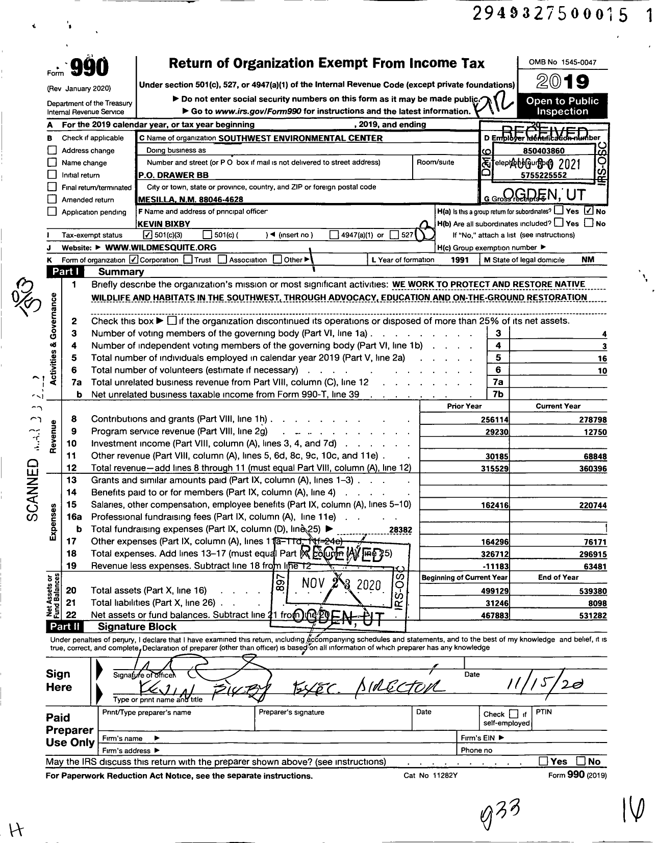 Image of first page of 2019 Form 990 for Wildlife for All