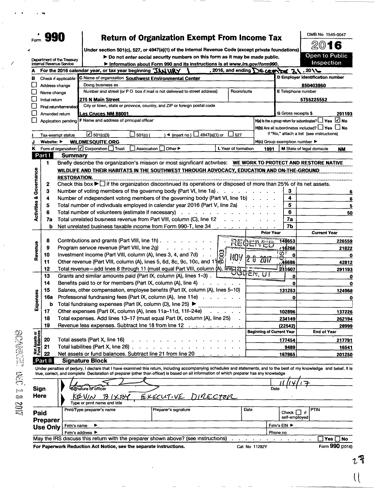 Image of first page of 2016 Form 990 for Wildlife for All