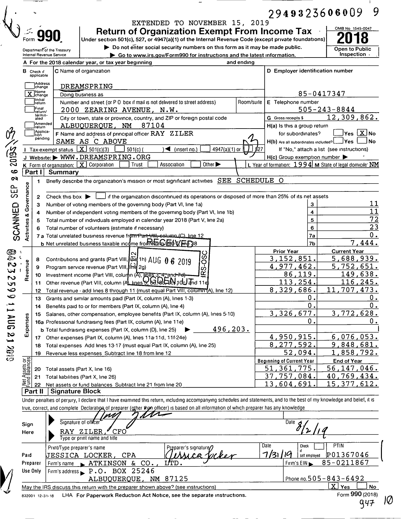 Image of first page of 2018 Form 990 for Dreamspring