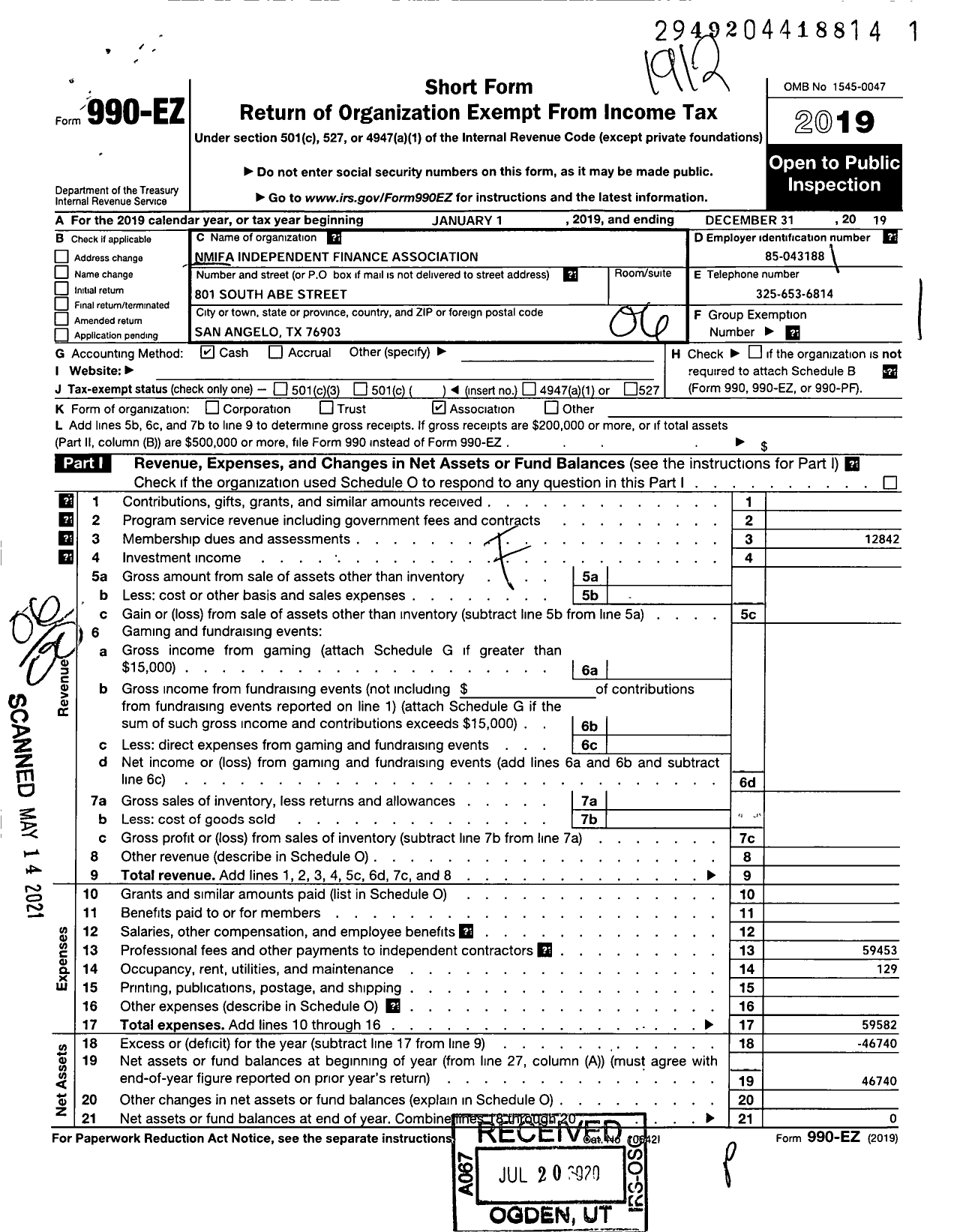 Image of first page of 2019 Form 990EO for Nmifa Independent Finance Association