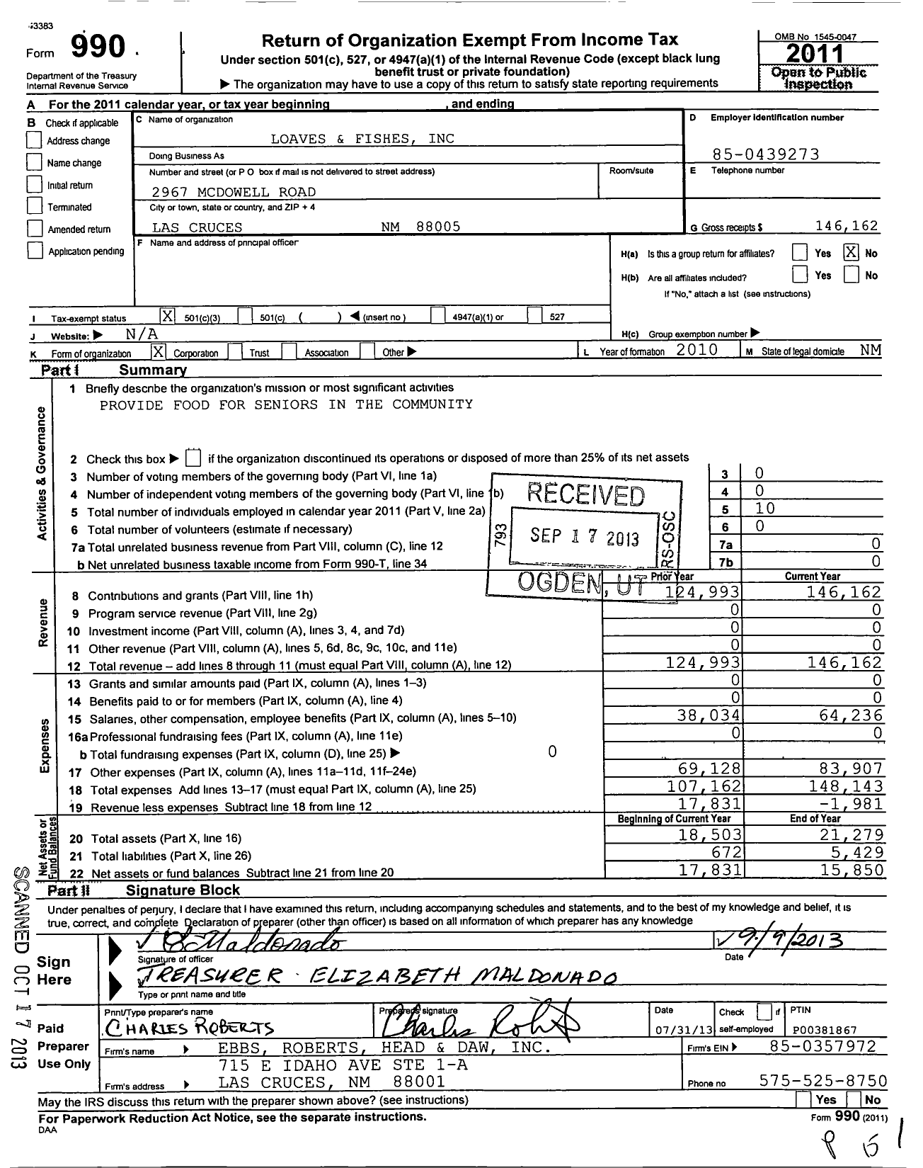 Image of first page of 2011 Form 990 for Loaves and Fishes