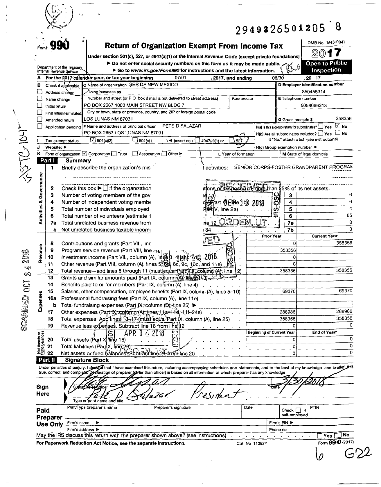 Image of first page of 2016 Form 990 for Foster Grandparent Program