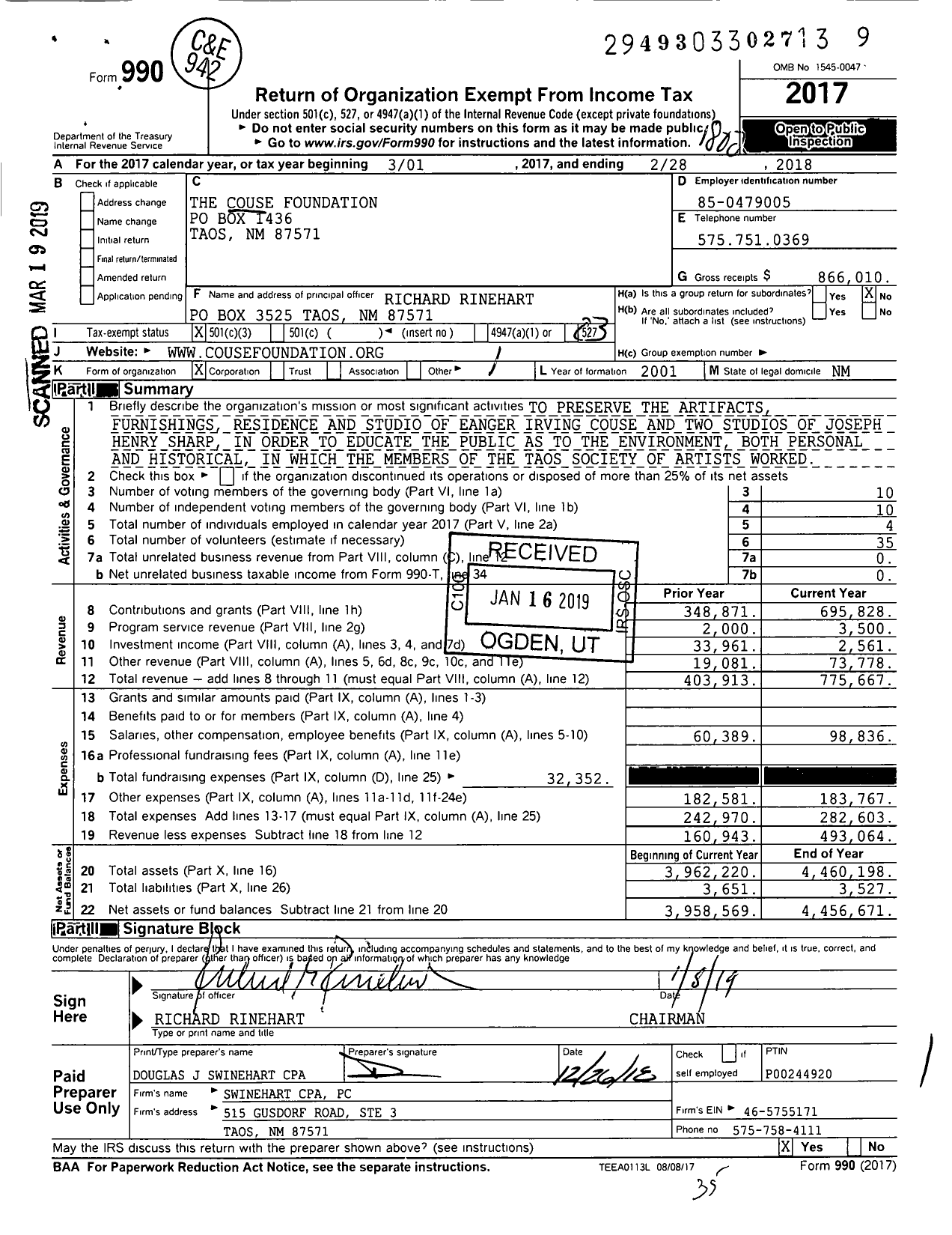 Image of first page of 2017 Form 990 for The Couse Foundation