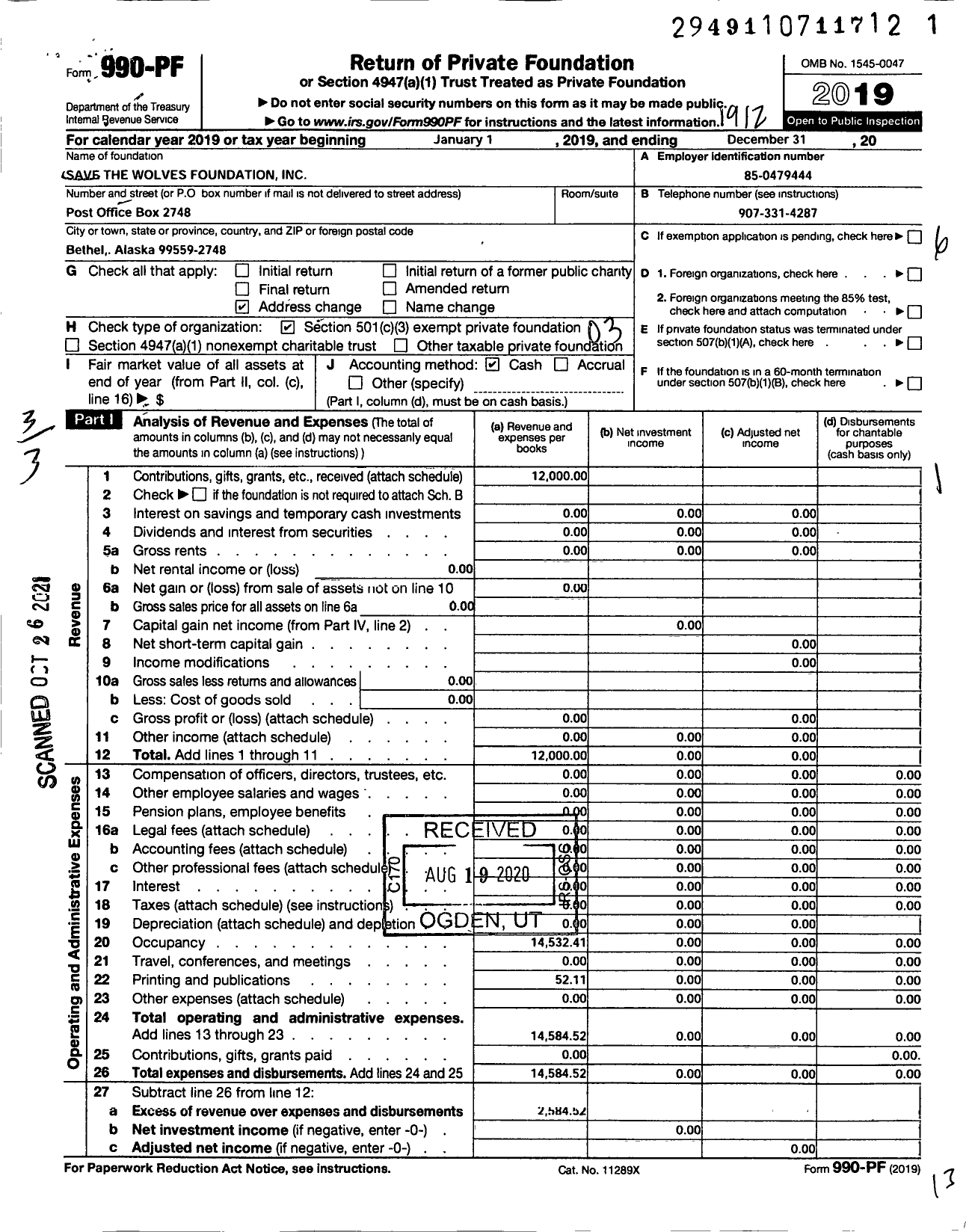 Image of first page of 2019 Form 990PF for Save the Wolves