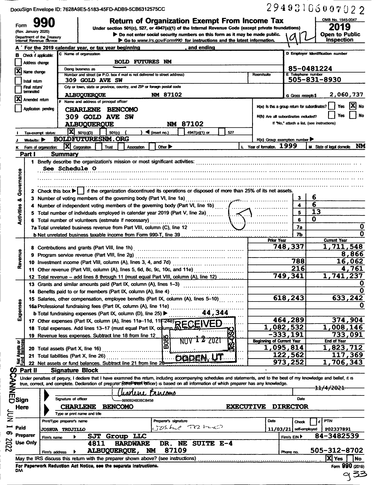Image of first page of 2019 Form 990 for Bold Futures NM