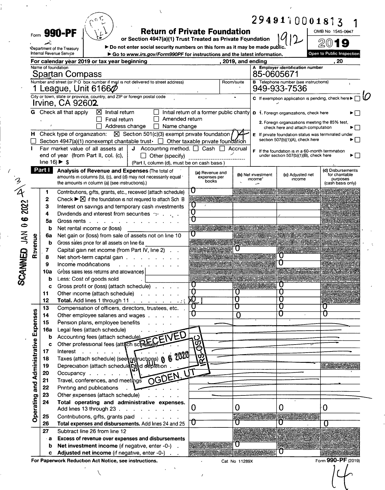 Image of first page of 2019 Form 990PF for Spartan Compass