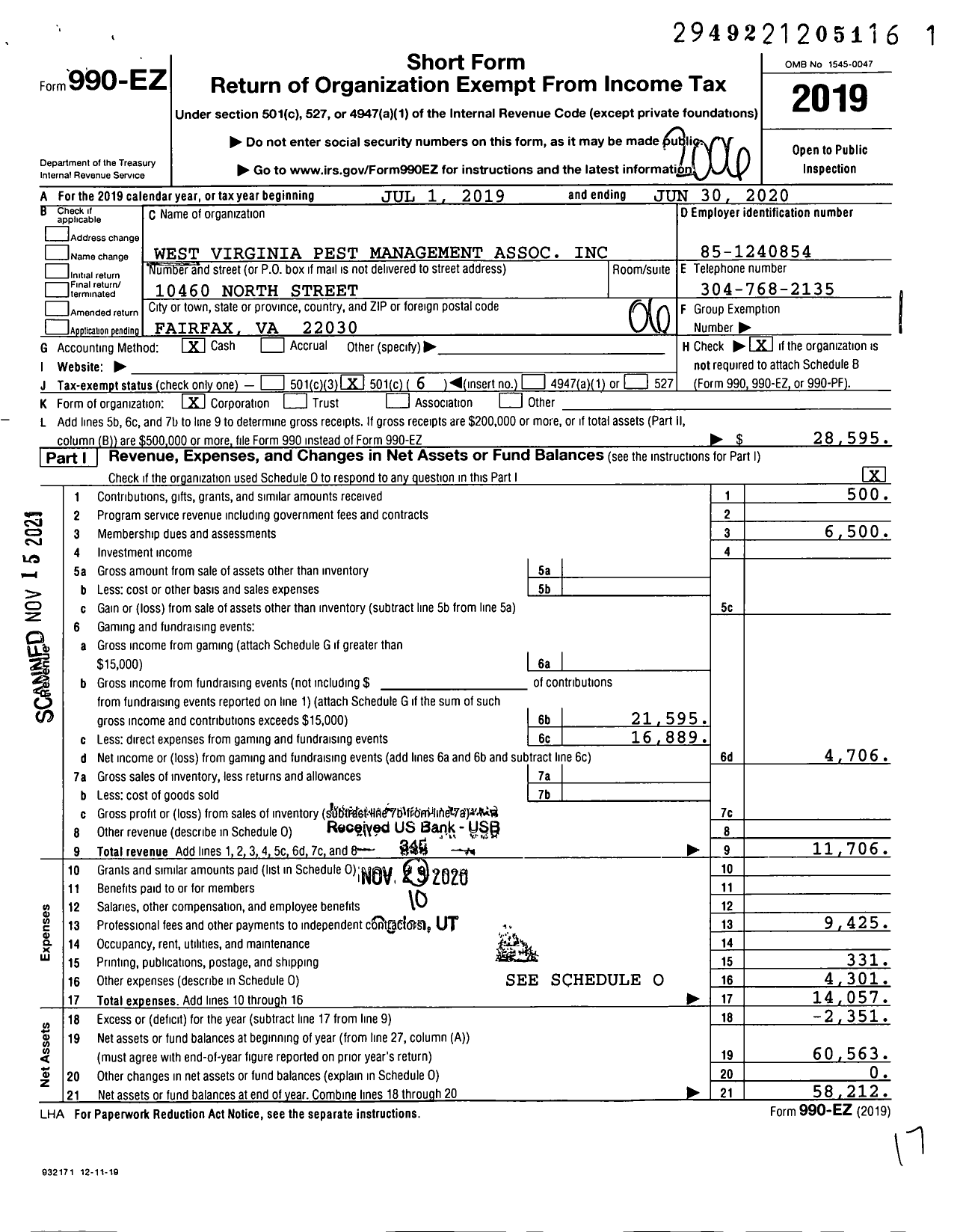 Image of first page of 2019 Form 990EO for West Virginia Pest Management Association