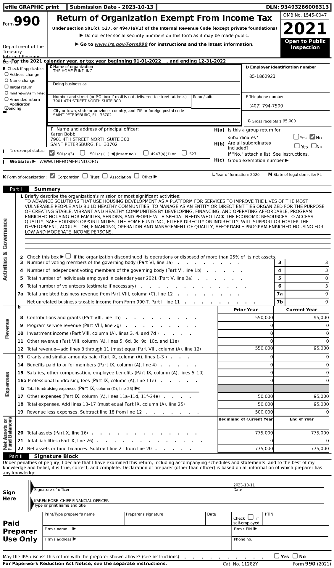 Image of first page of 2022 Form 990 for The Home Fund