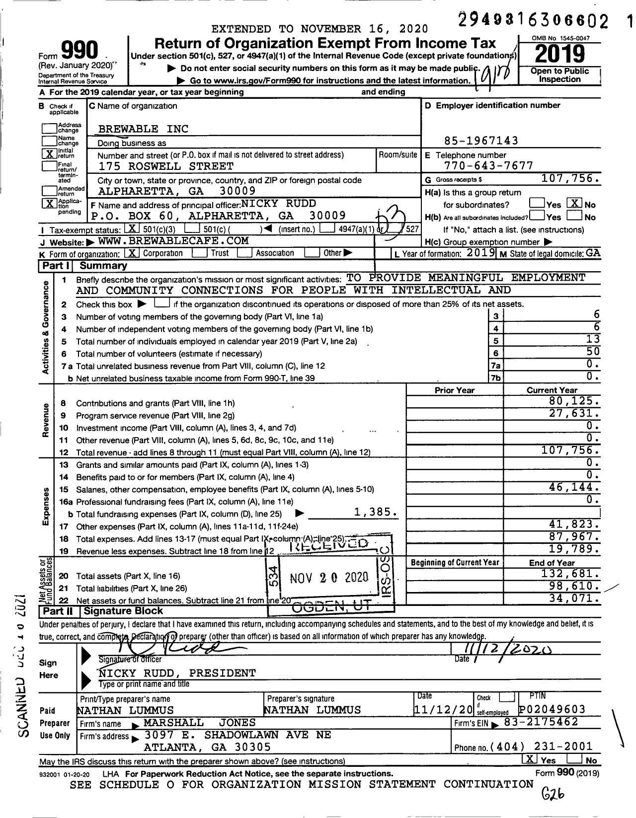 Image of first page of 2019 Form 990 for Brewable