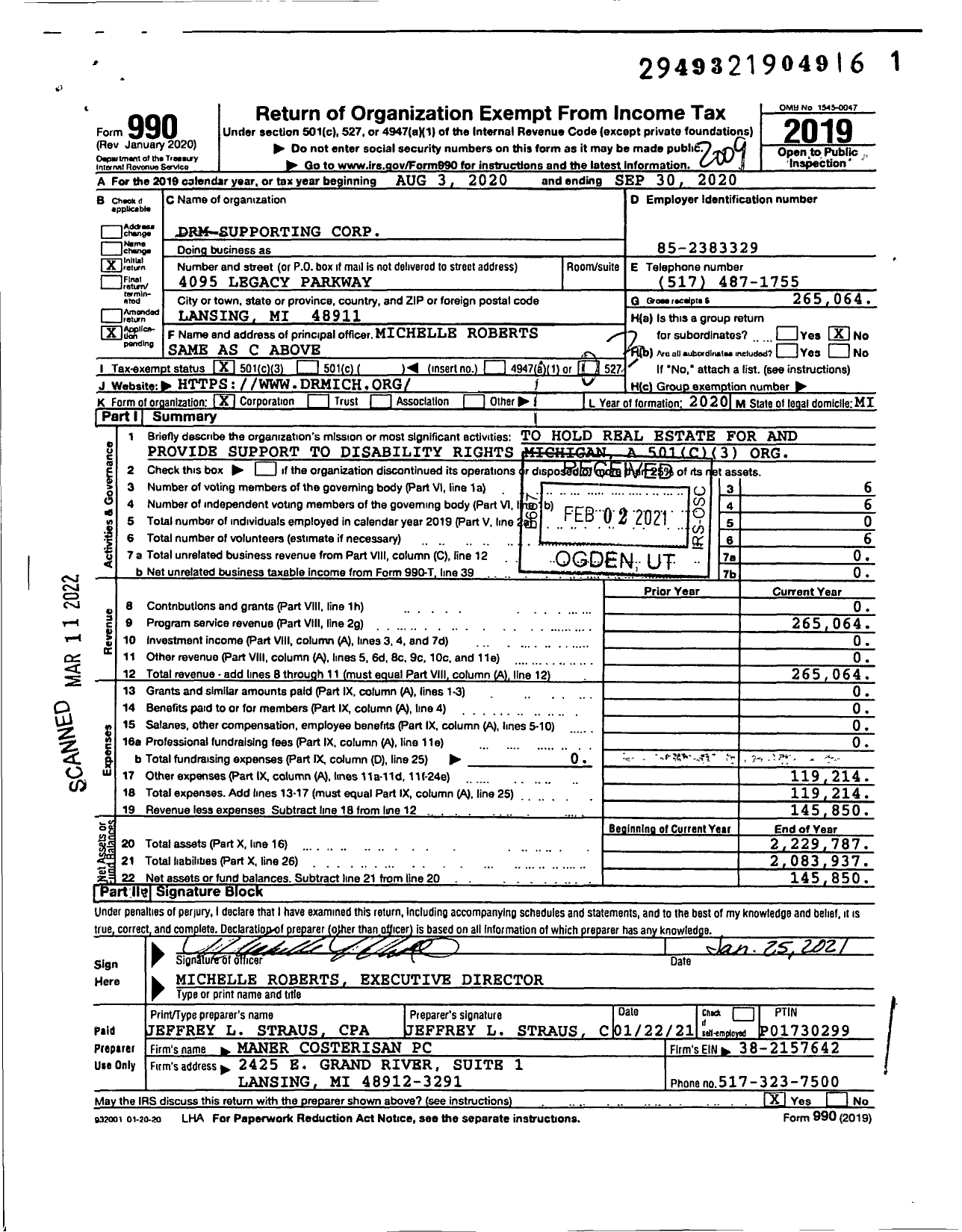 Image of first page of 2019 Form 990 for DRM Supporting Corporation