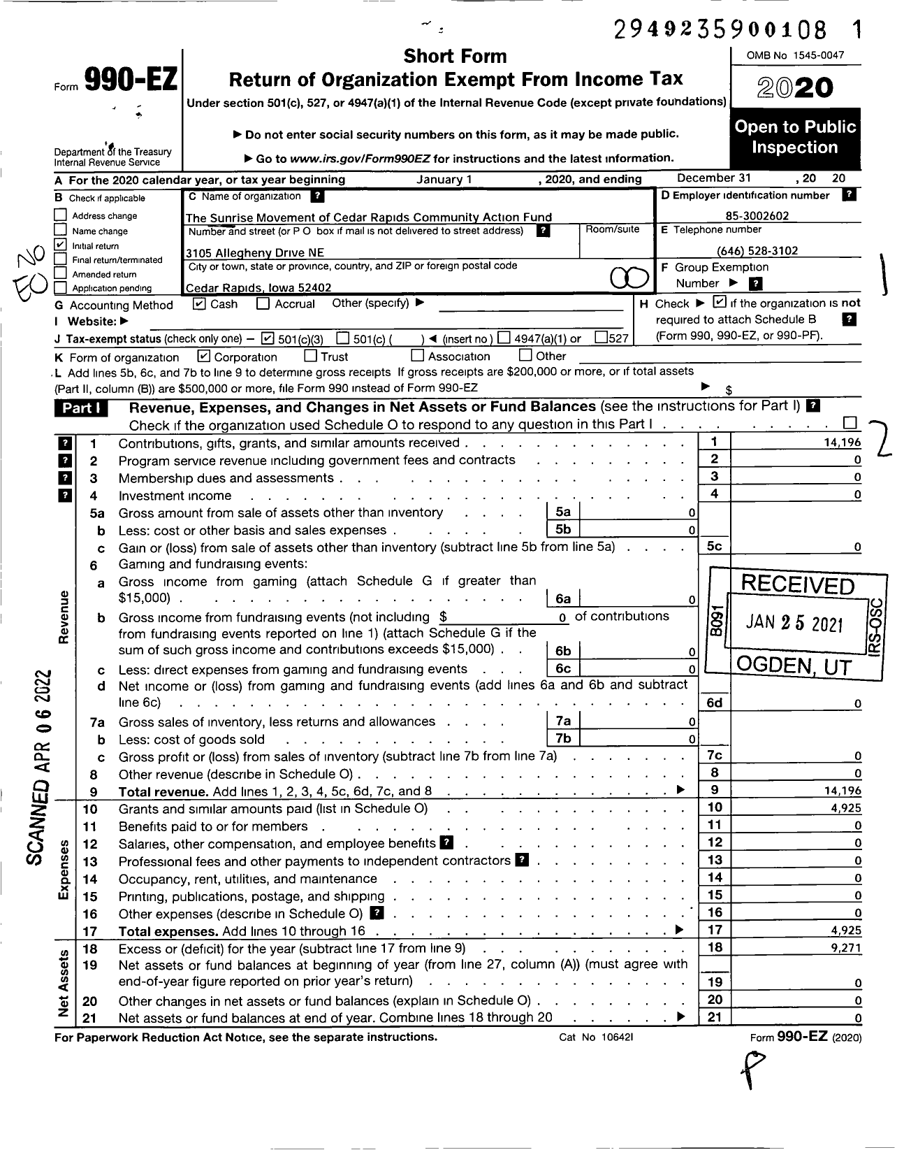 Image of first page of 2020 Form 990EO for Linn County Community Action Fund