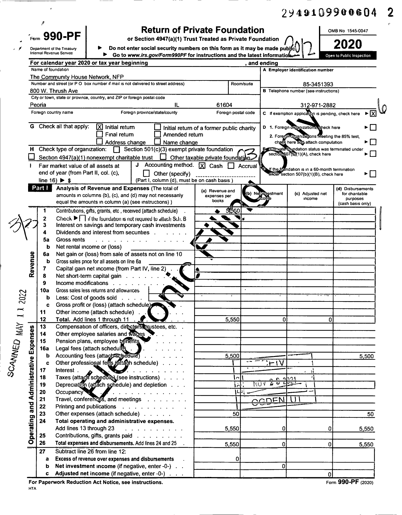 Image of first page of 2020 Form 990PF for The Community House Network