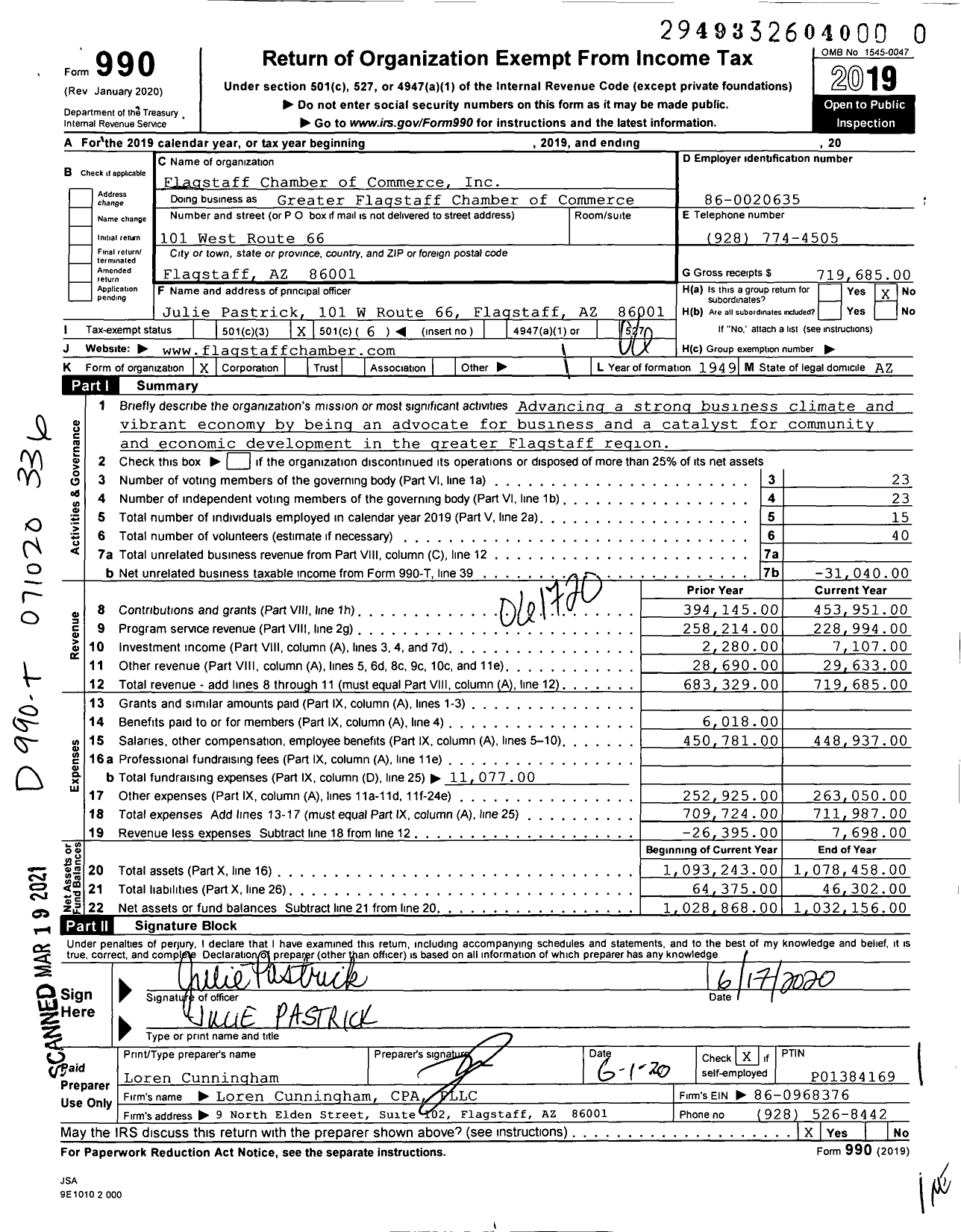 Image of first page of 2019 Form 990O for Flagstaff Chamber of Commerce