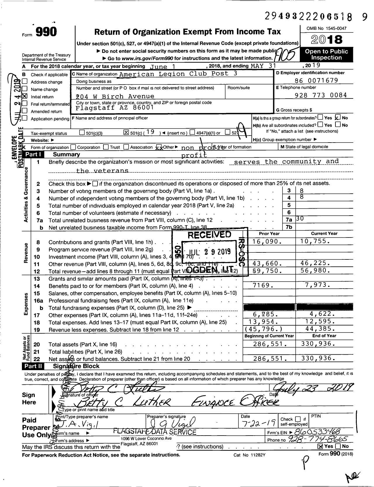 Image of first page of 2018 Form 990O for American Legion - 3 Mark A Moore