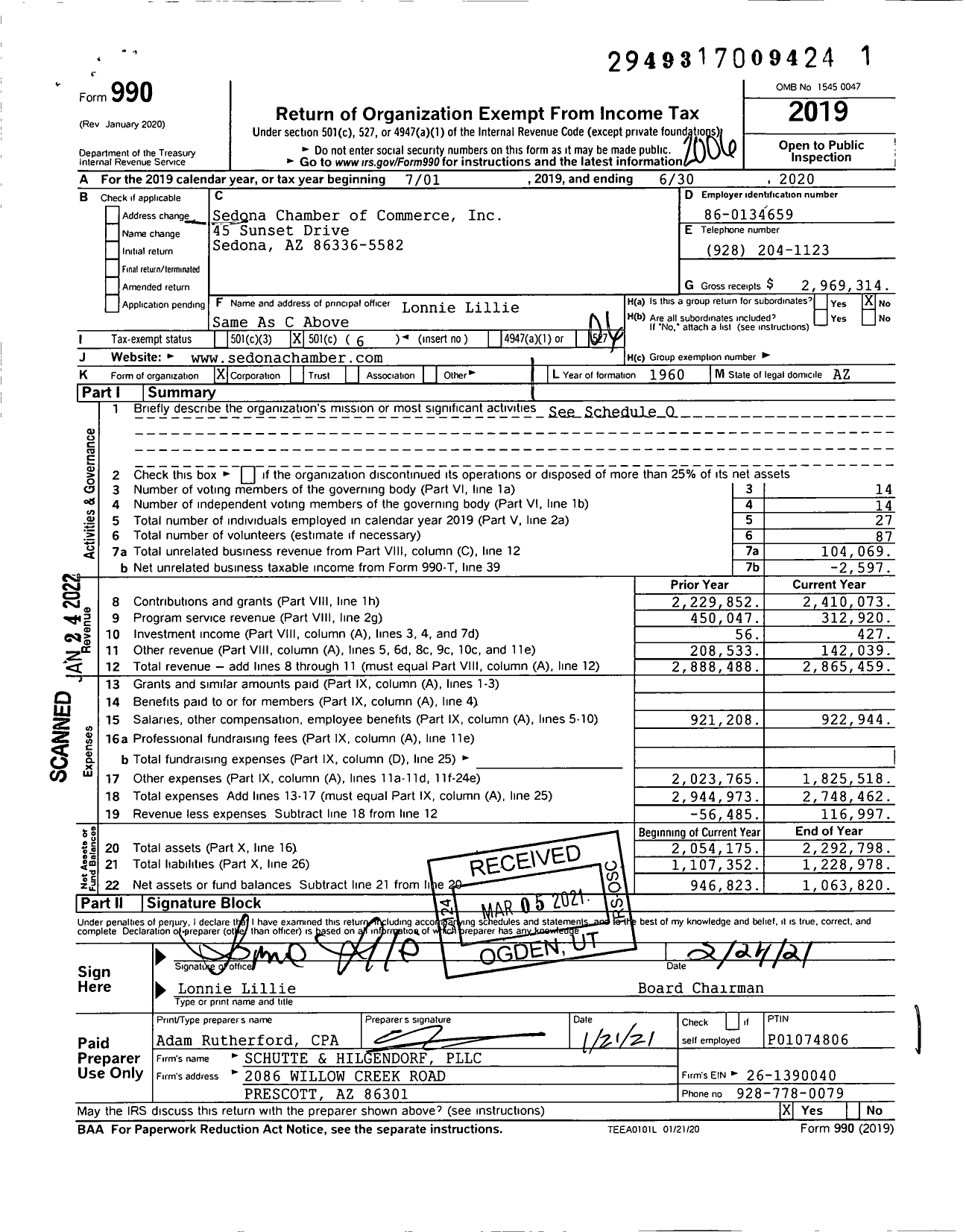 Image of first page of 2019 Form 990O for Sedona Chamber of Commerce