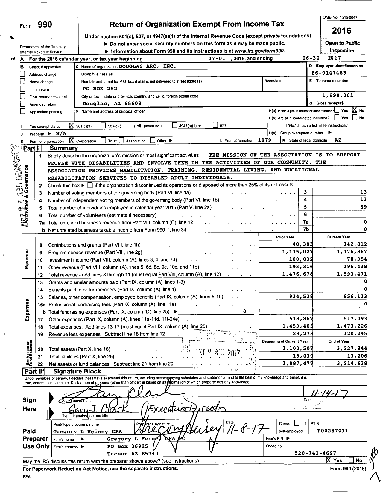 Image of first page of 2016 Form 990 for Douglas Arc