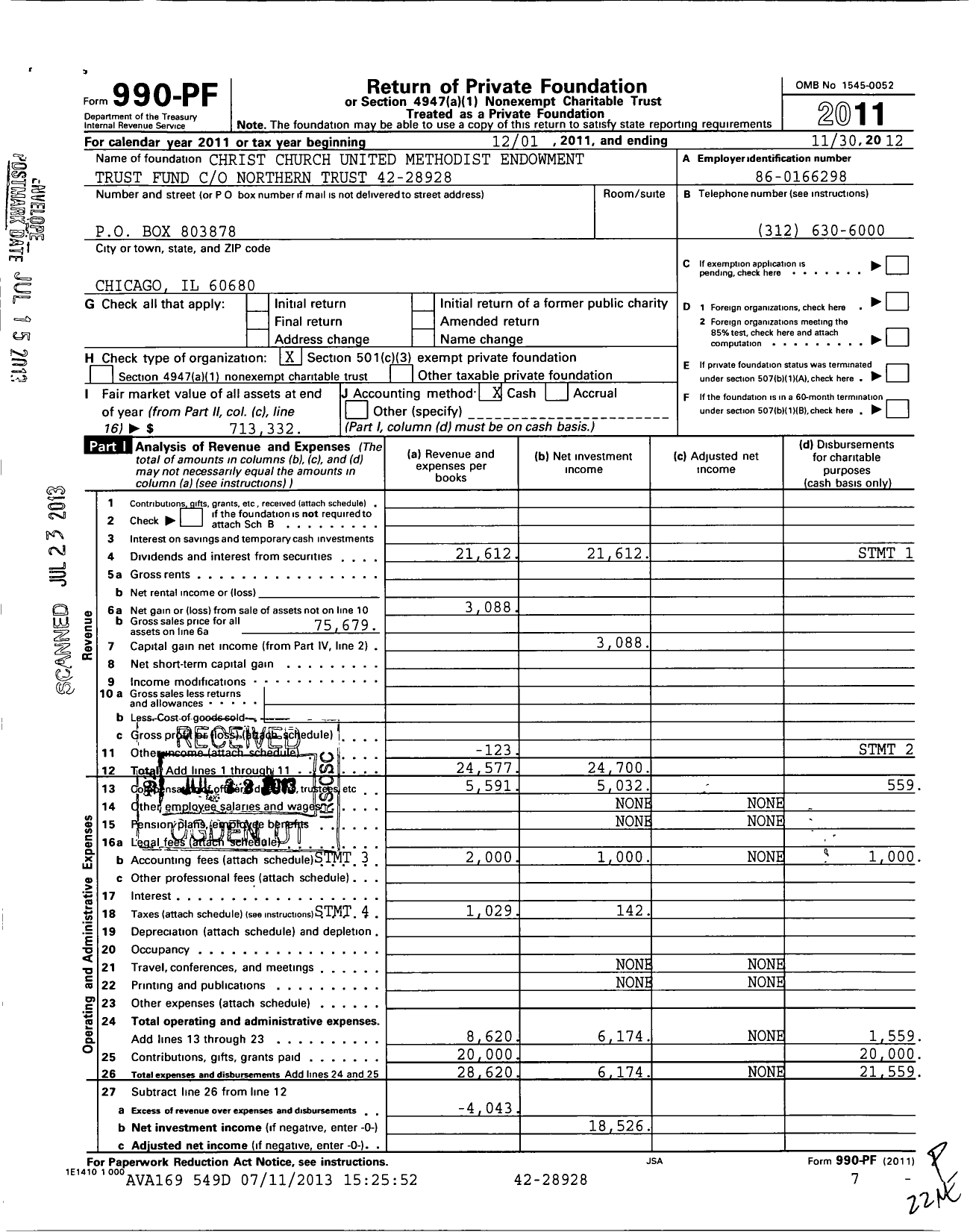 Image of first page of 2011 Form 990PF for Christ Church United Methodist Endowment Trust Fund