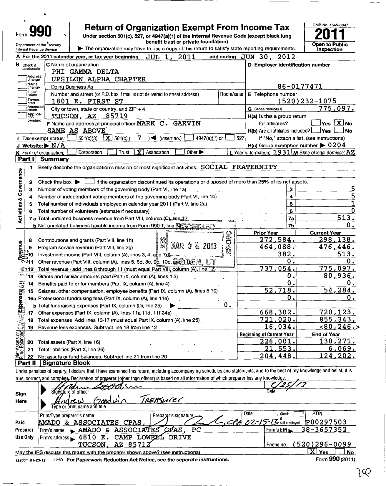 Image of first page of 2011 Form 990O for Phi Gamma Delta Fraternity Upsilon Chapter