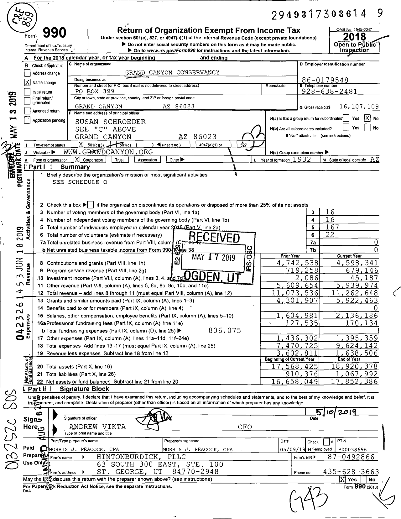 Image of first page of 2018 Form 990 for Grand Canyon Conservancy