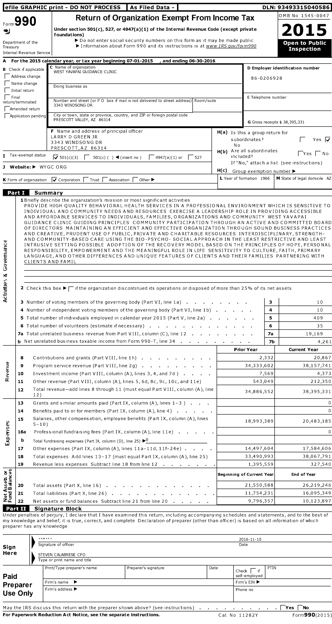 Image of first page of 2015 Form 990 for Polara Health (WYGC)