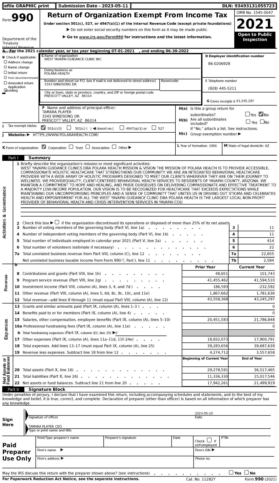 Image of first page of 2021 Form 990 for Polara Health (WYGC)
