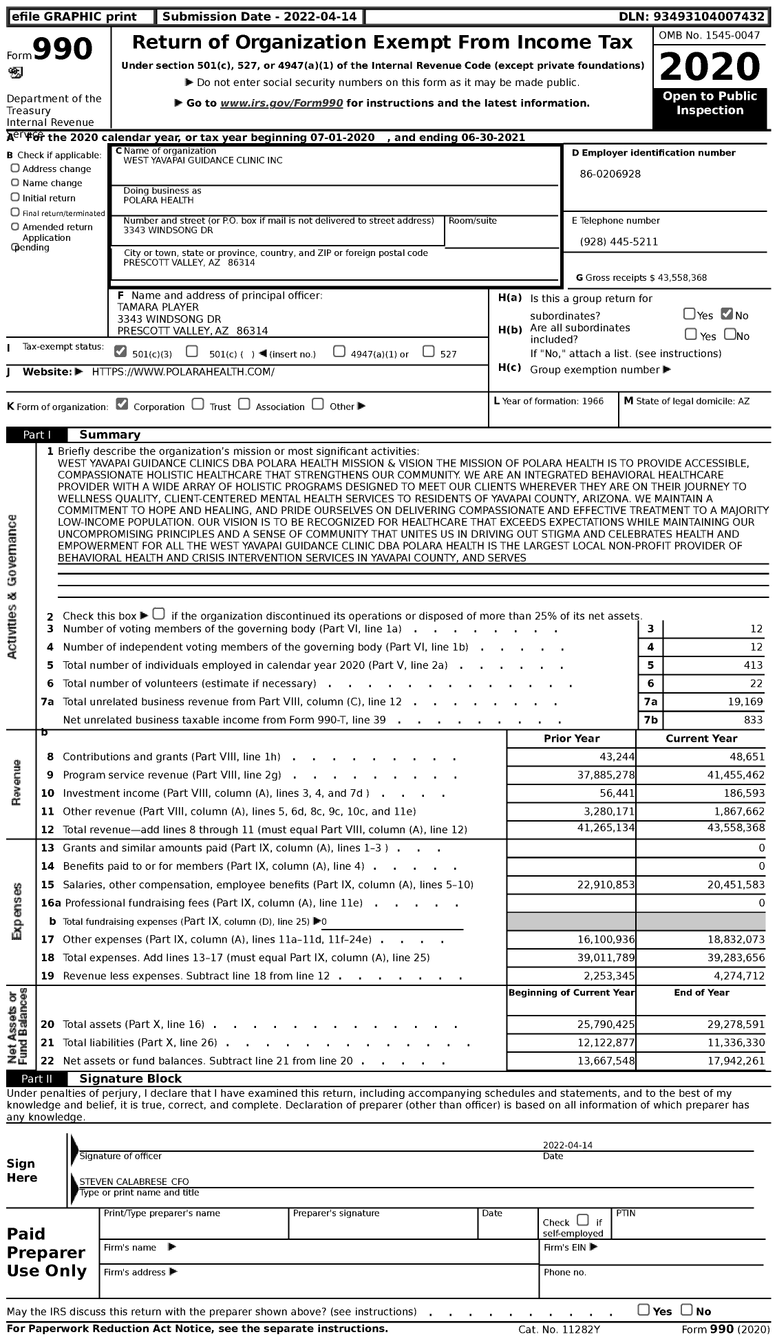 Image of first page of 2020 Form 990 for Polara Health (WYGC)