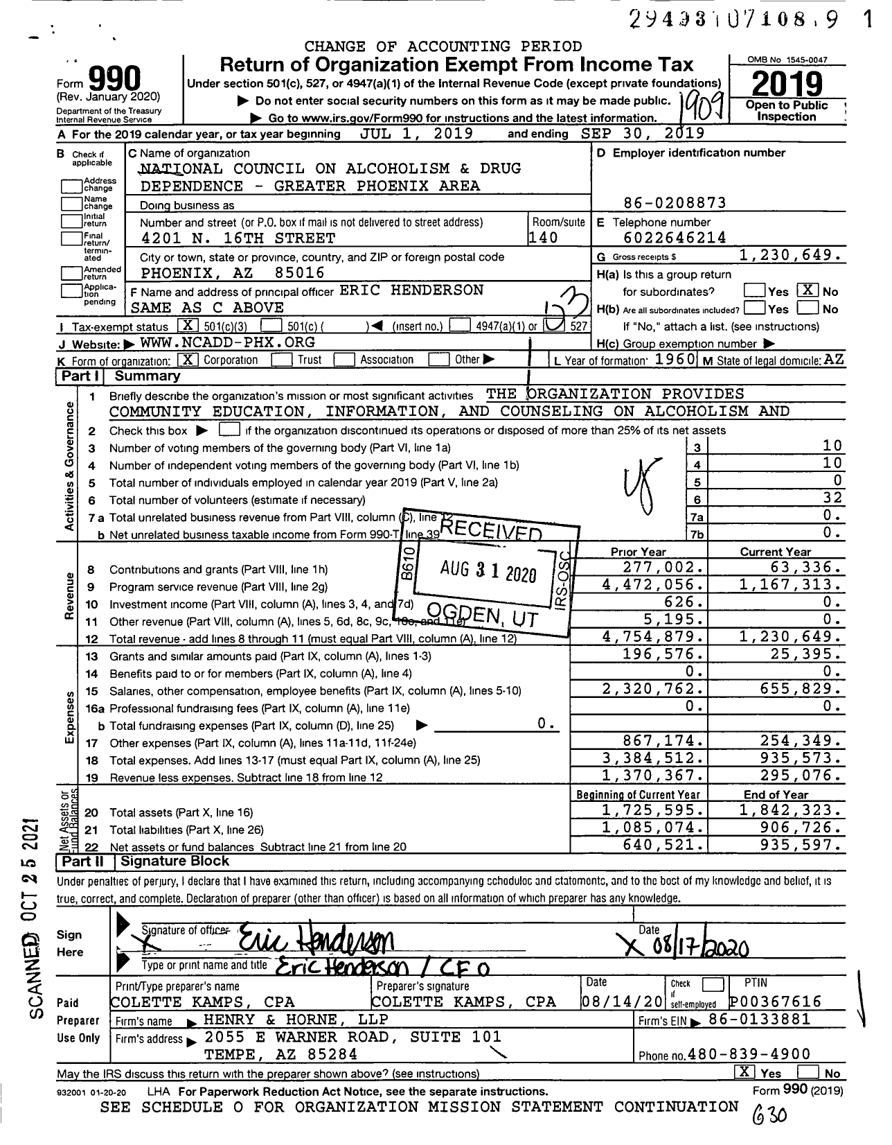 Image of first page of 2018 Form 990 for Arizona Women's Recovery Center (NCADD)