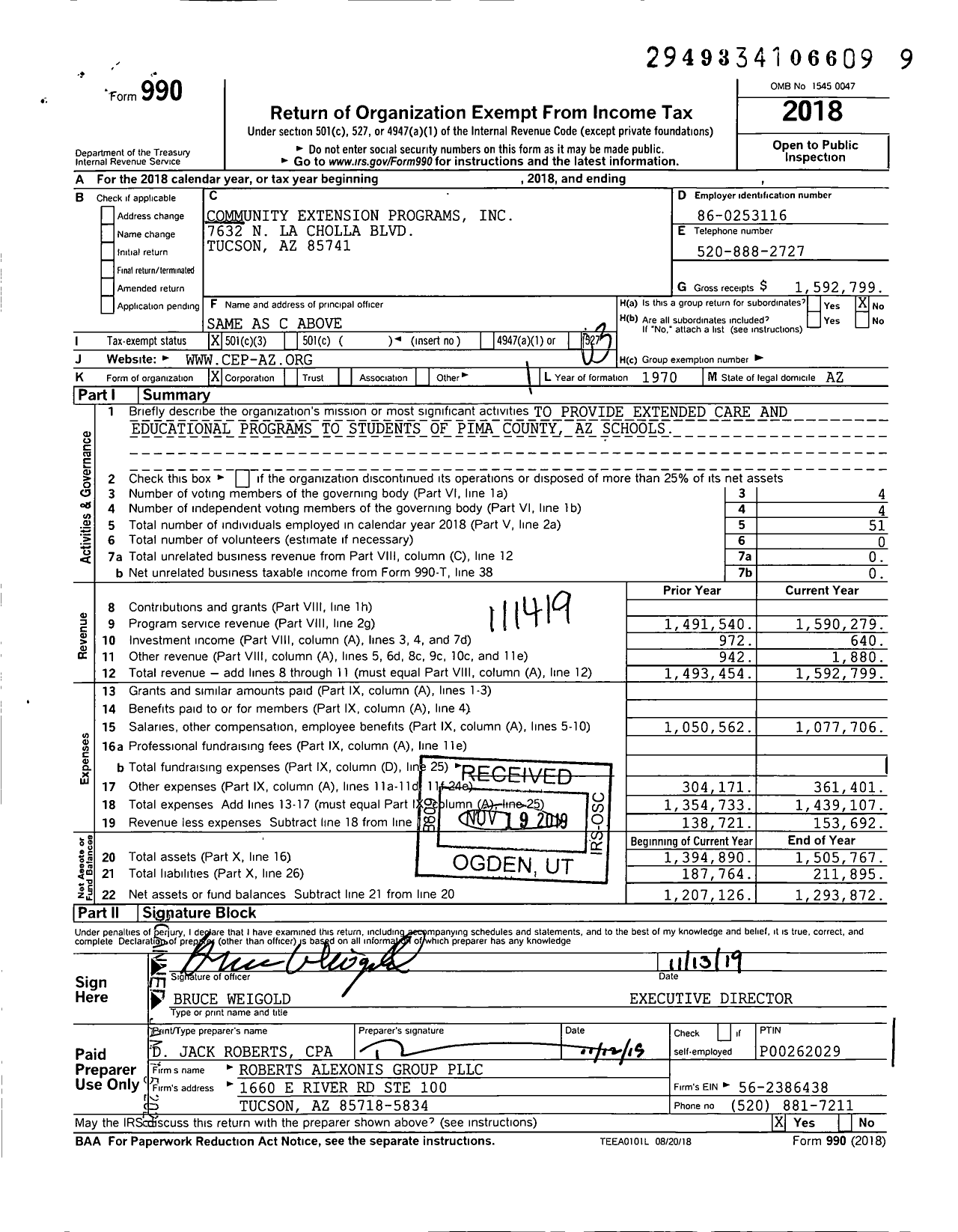 Image of first page of 2018 Form 990 for Community Extension Programs