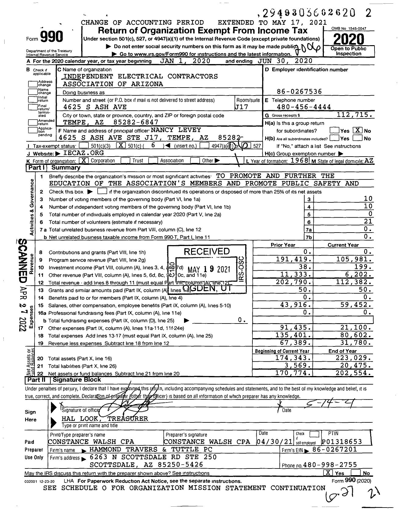 Image of first page of 2019 Form 990O for Independent Electrical Contractors Association of Arizona