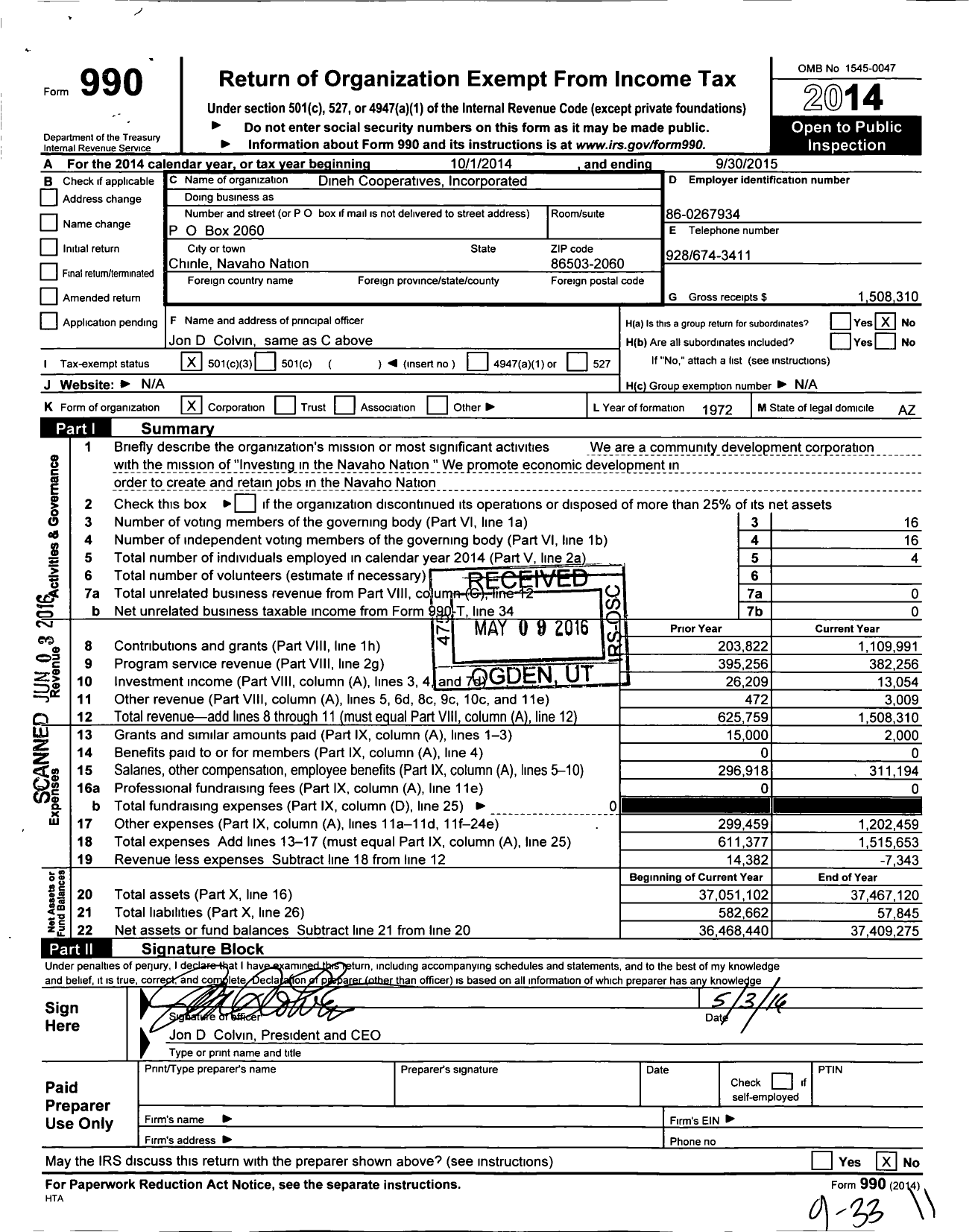 Image of first page of 2014 Form 990 for Dineh Cooperatives Incorporated