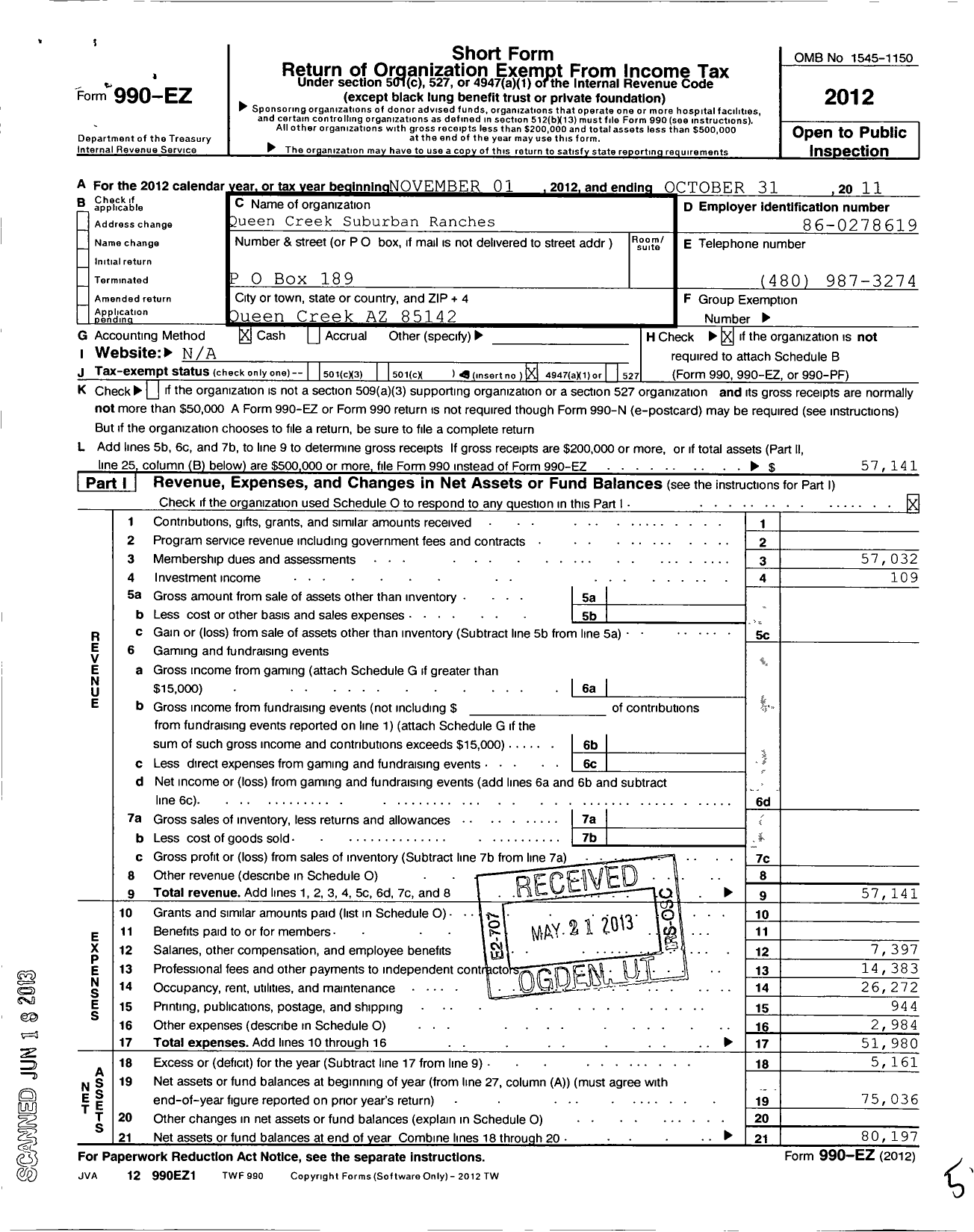 Image of first page of 2010 Form 990EO for Queen Creek Suburban Ranches