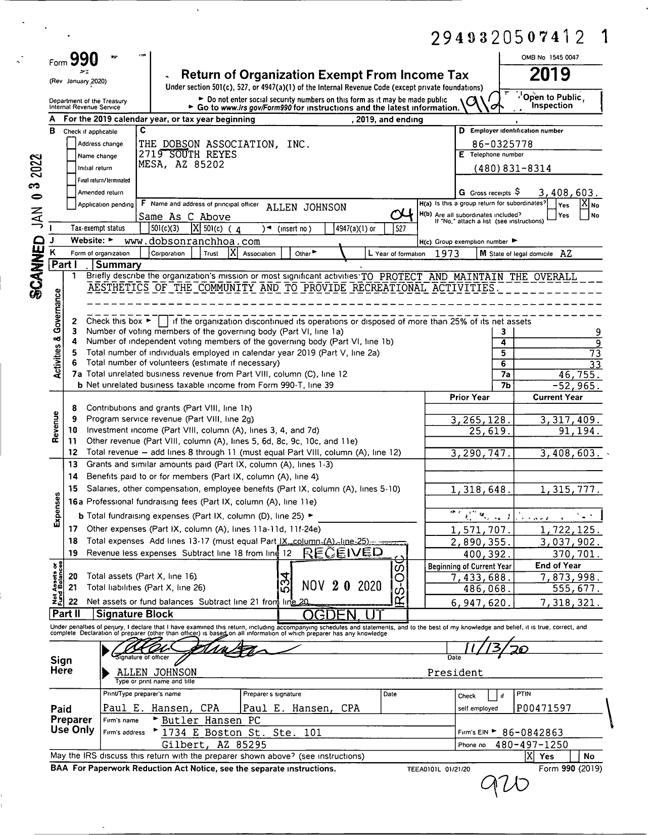 Image of first page of 2019 Form 990O for The Dobson Association