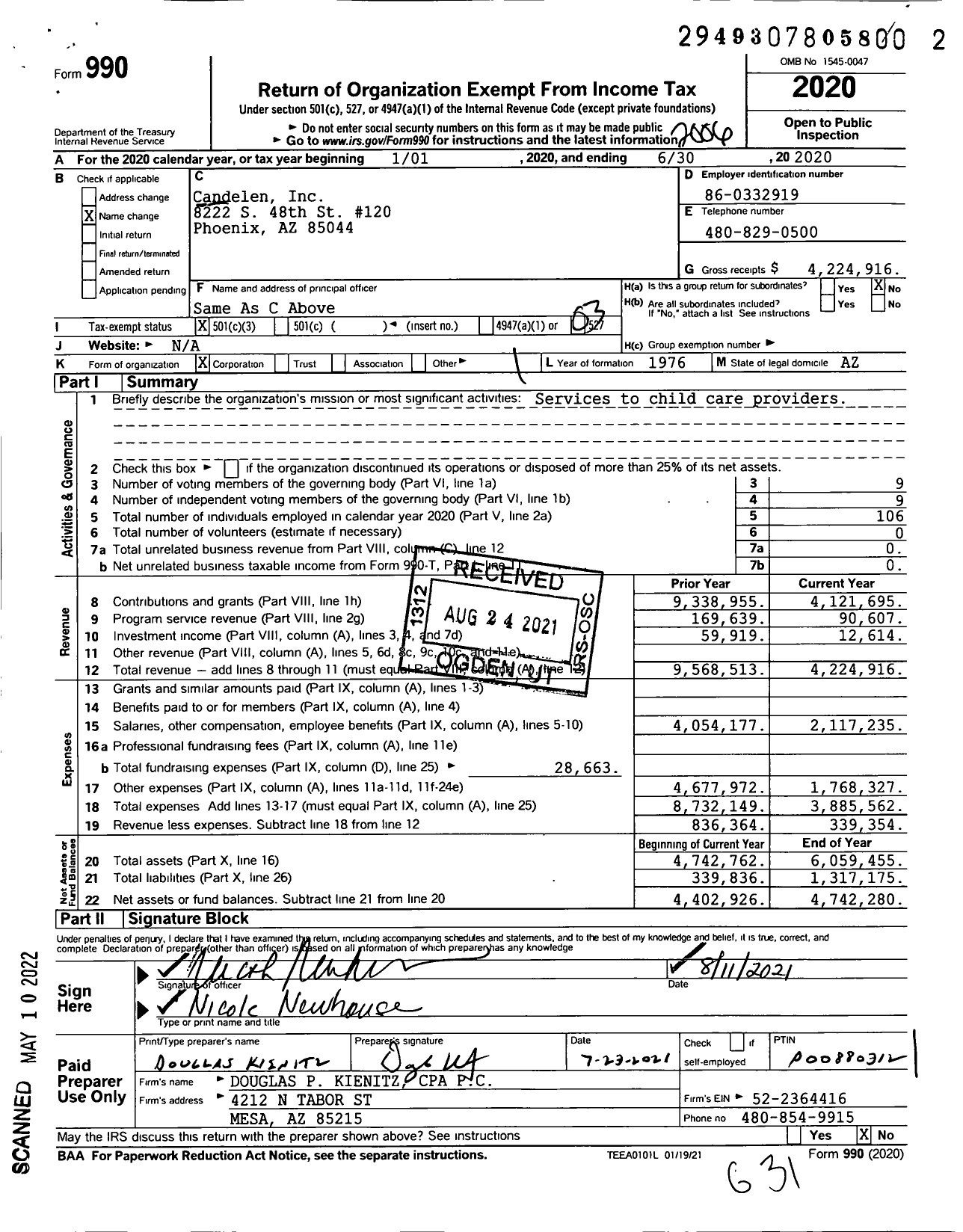 Image of first page of 2019 Form 990 for Candelen