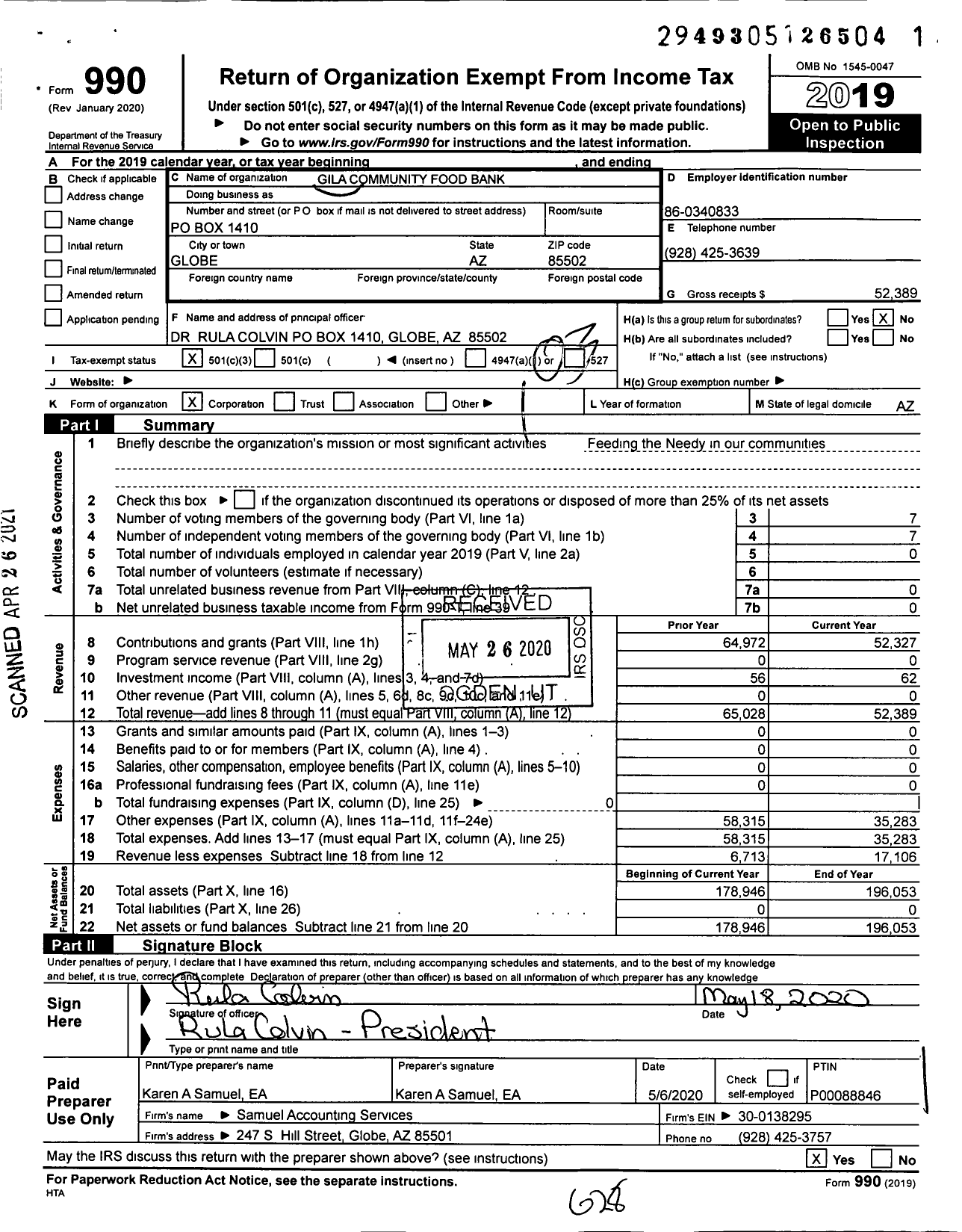 Image of first page of 2019 Form 990 for Gila Community Food Bank