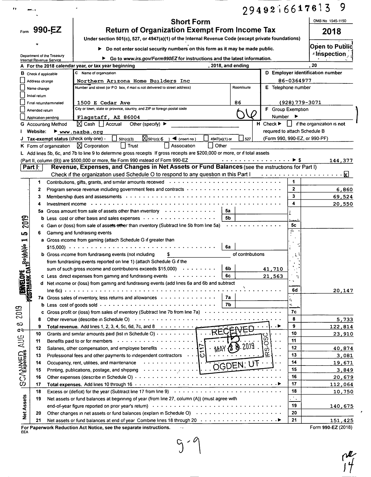 Image of first page of 2018 Form 990EO for Northern Arizona Home Builders Hanson