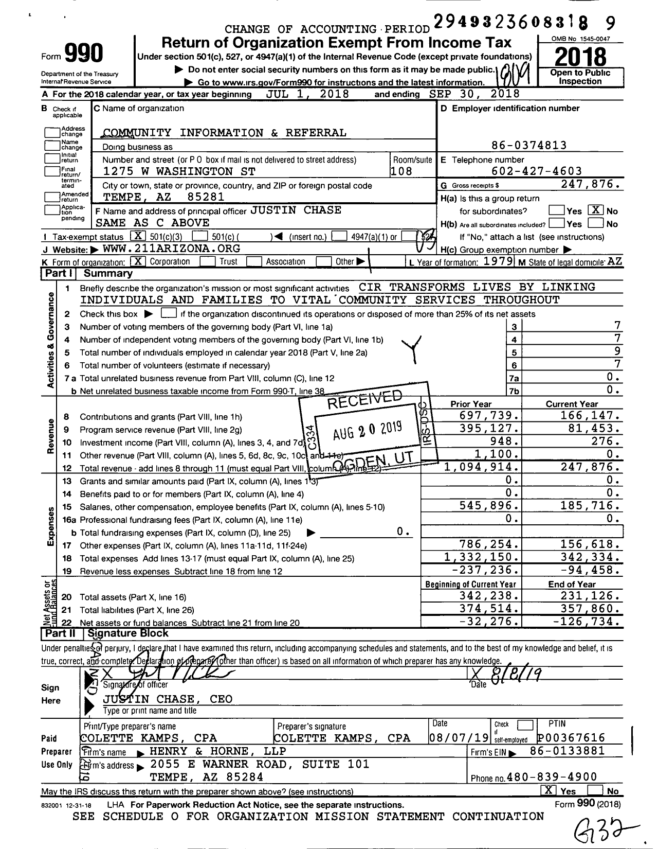 Image of first page of 2017 Form 990 for Community Information and Referral