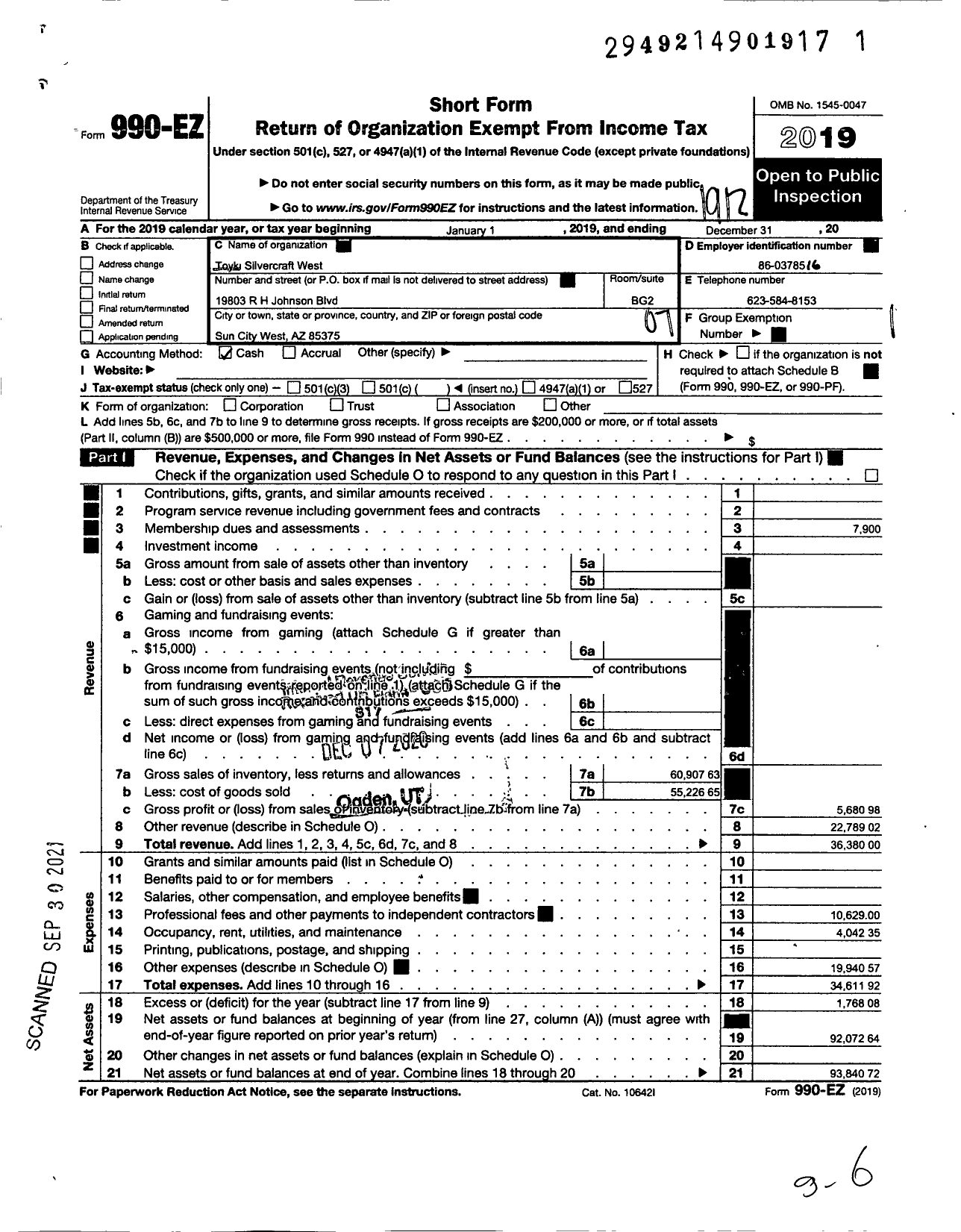 Image of first page of 2019 Form 990EO for Silvercraft West