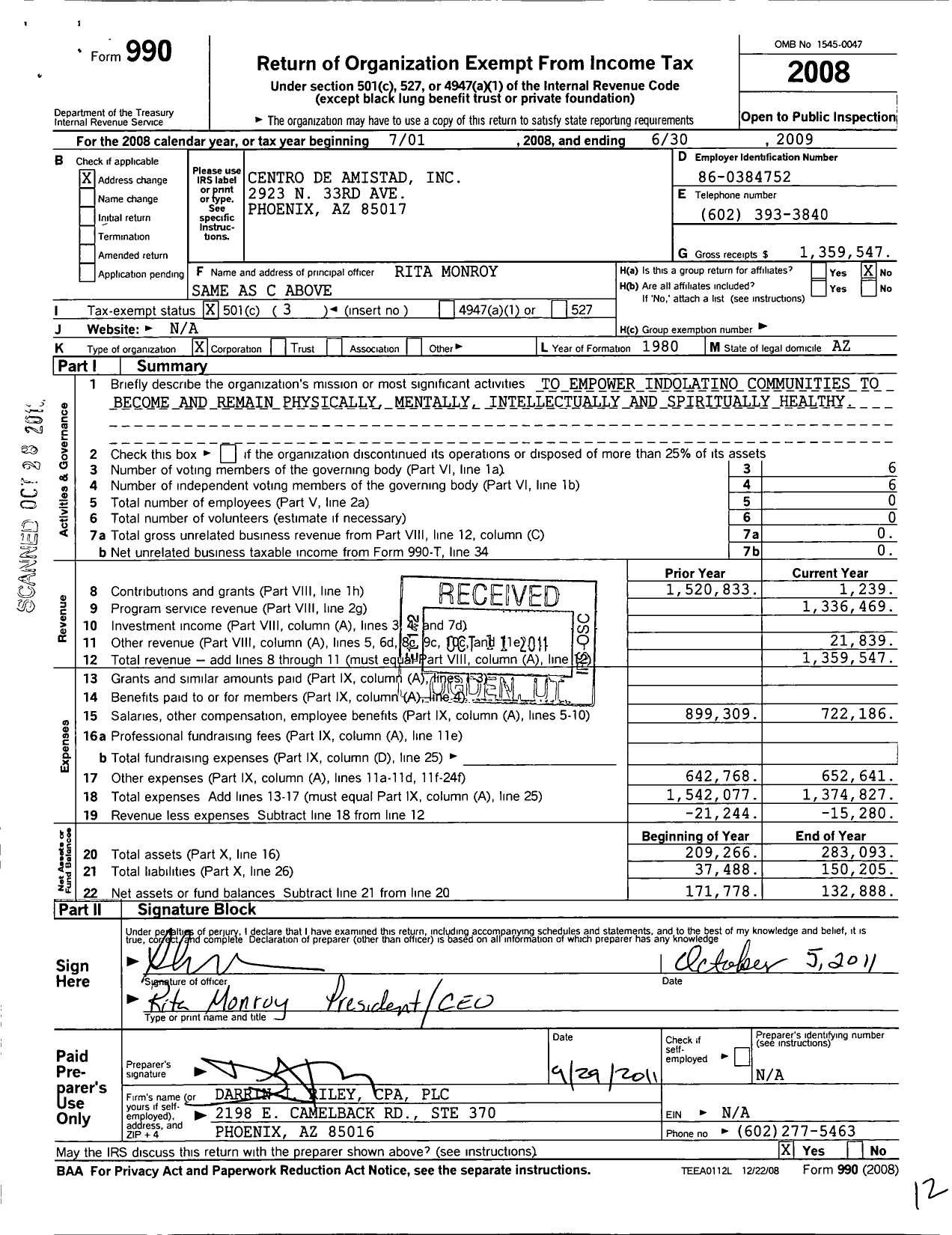 Image of first page of 2008 Form 990 for Centro de Amistad