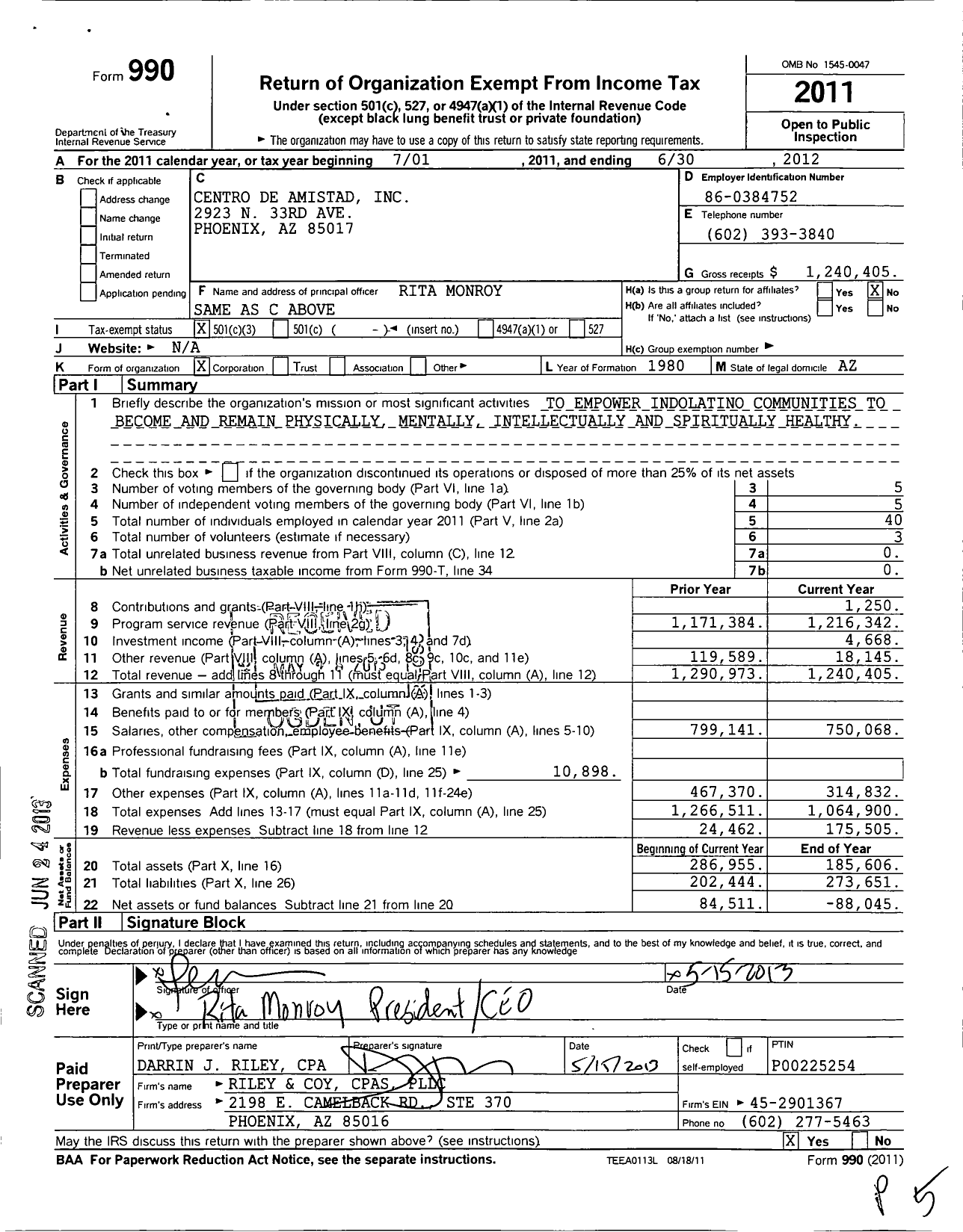 Image of first page of 2011 Form 990 for Centro de Amistad