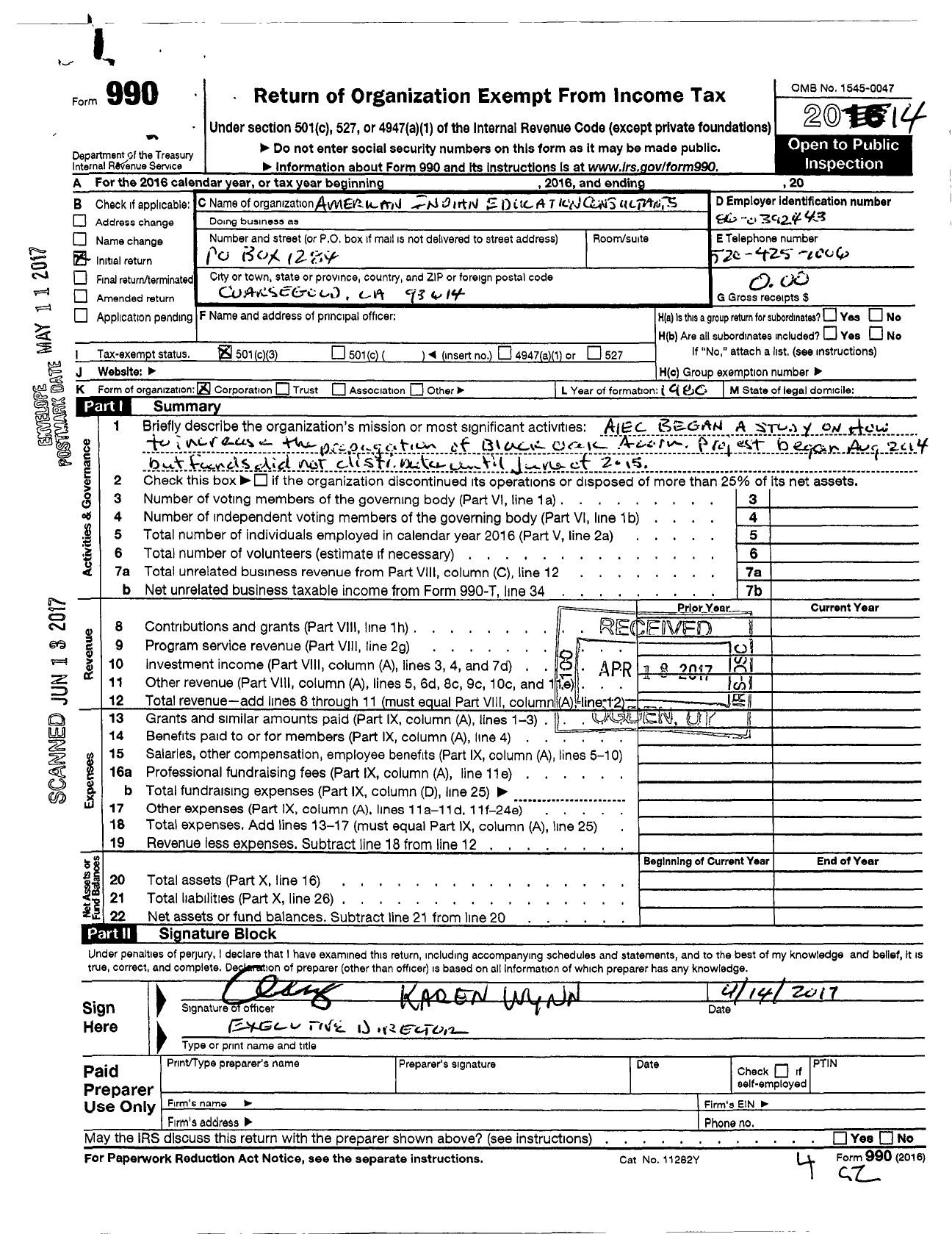 Image of first page of 2014 Form 990 for American Indian Education Consultants