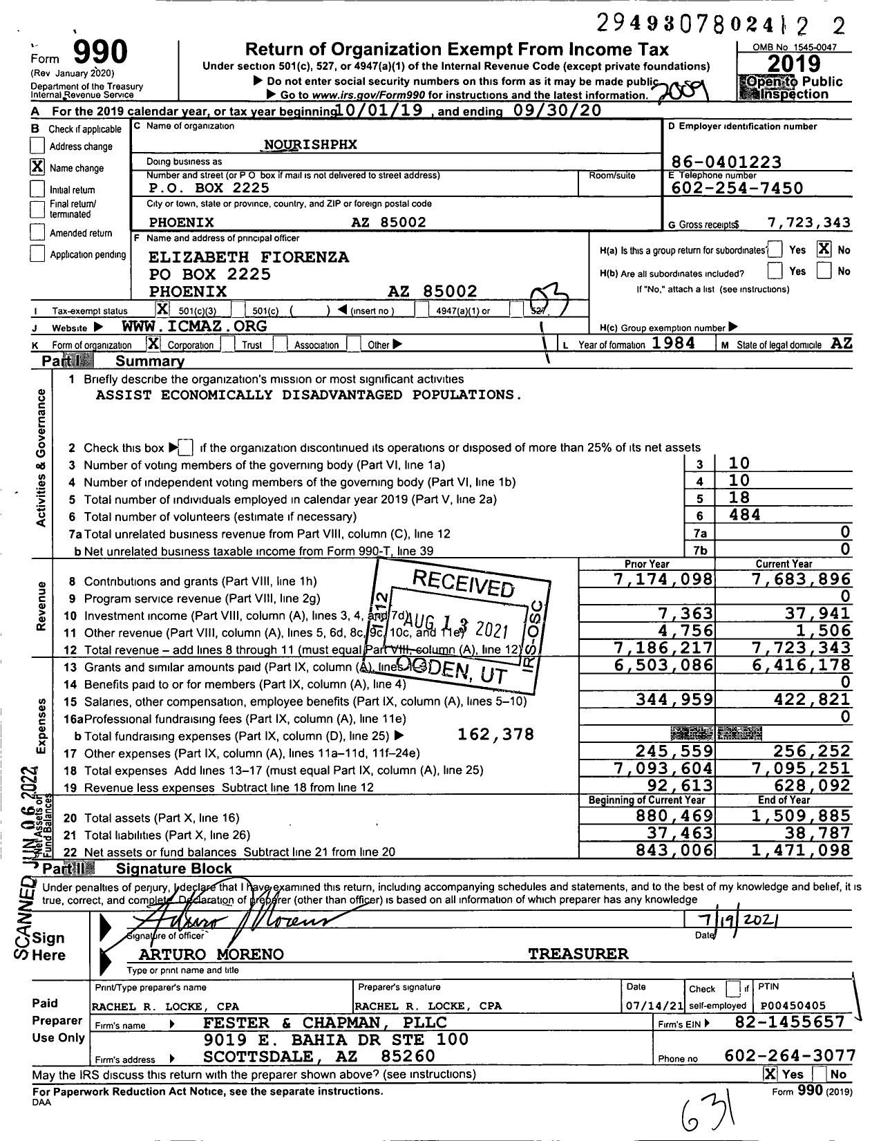 Image of first page of 2019 Form 990 for Nourishphx