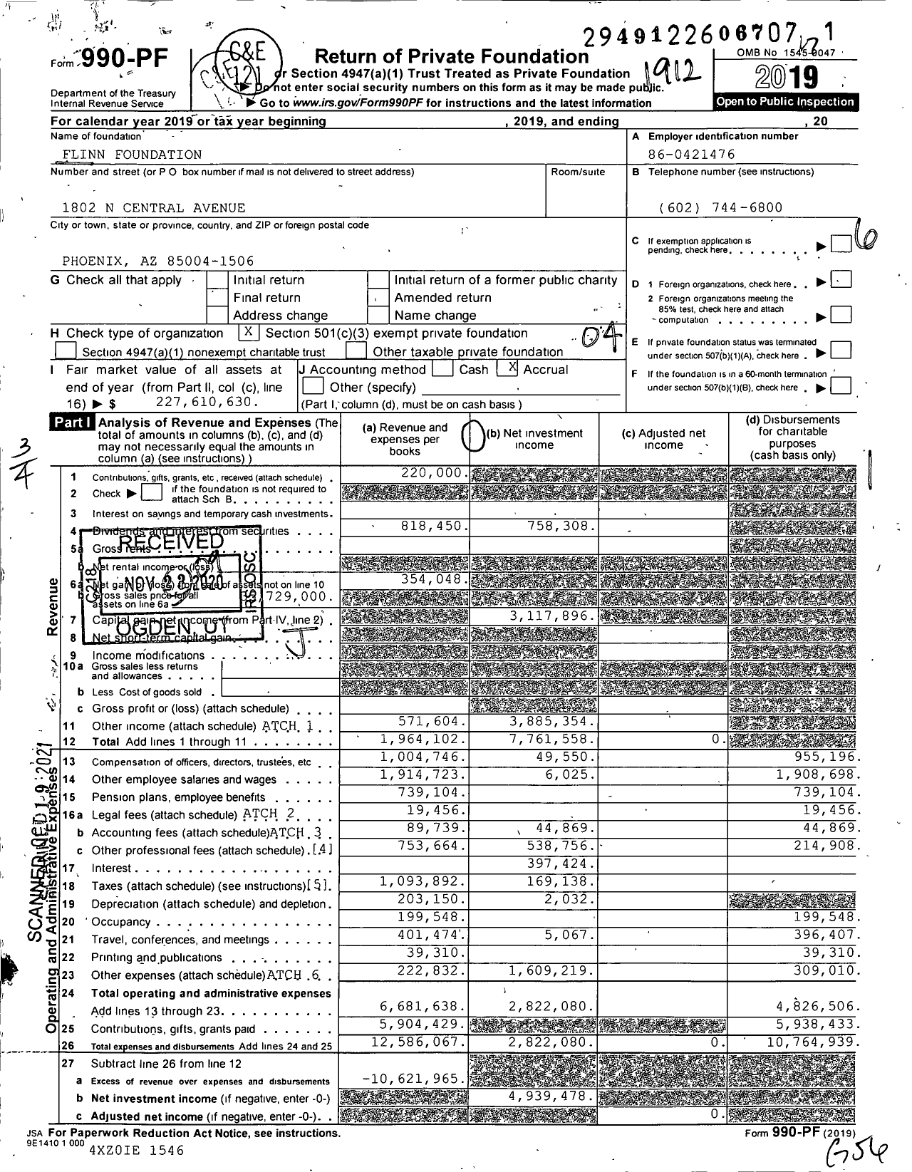 Image of first page of 2019 Form 990PF for Flinn Foundation