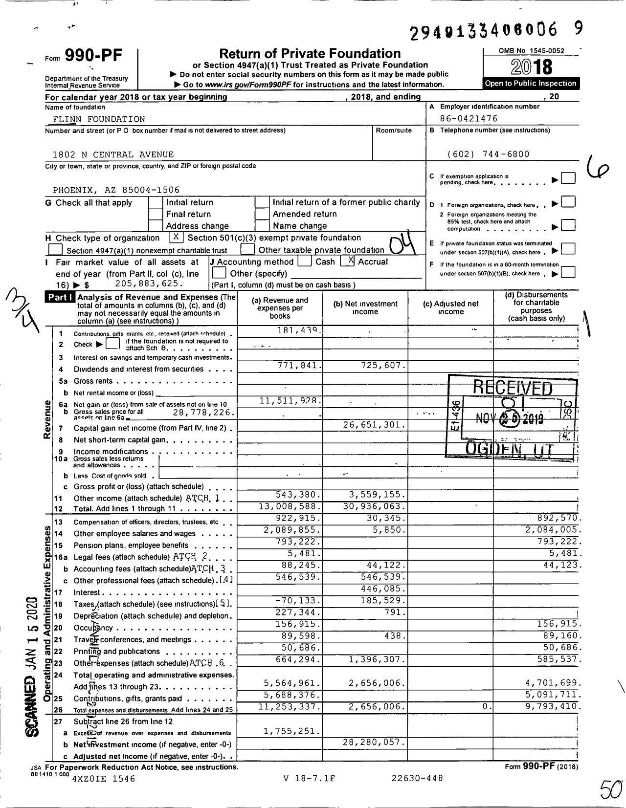 Image of first page of 2018 Form 990PF for Flinn Foundation