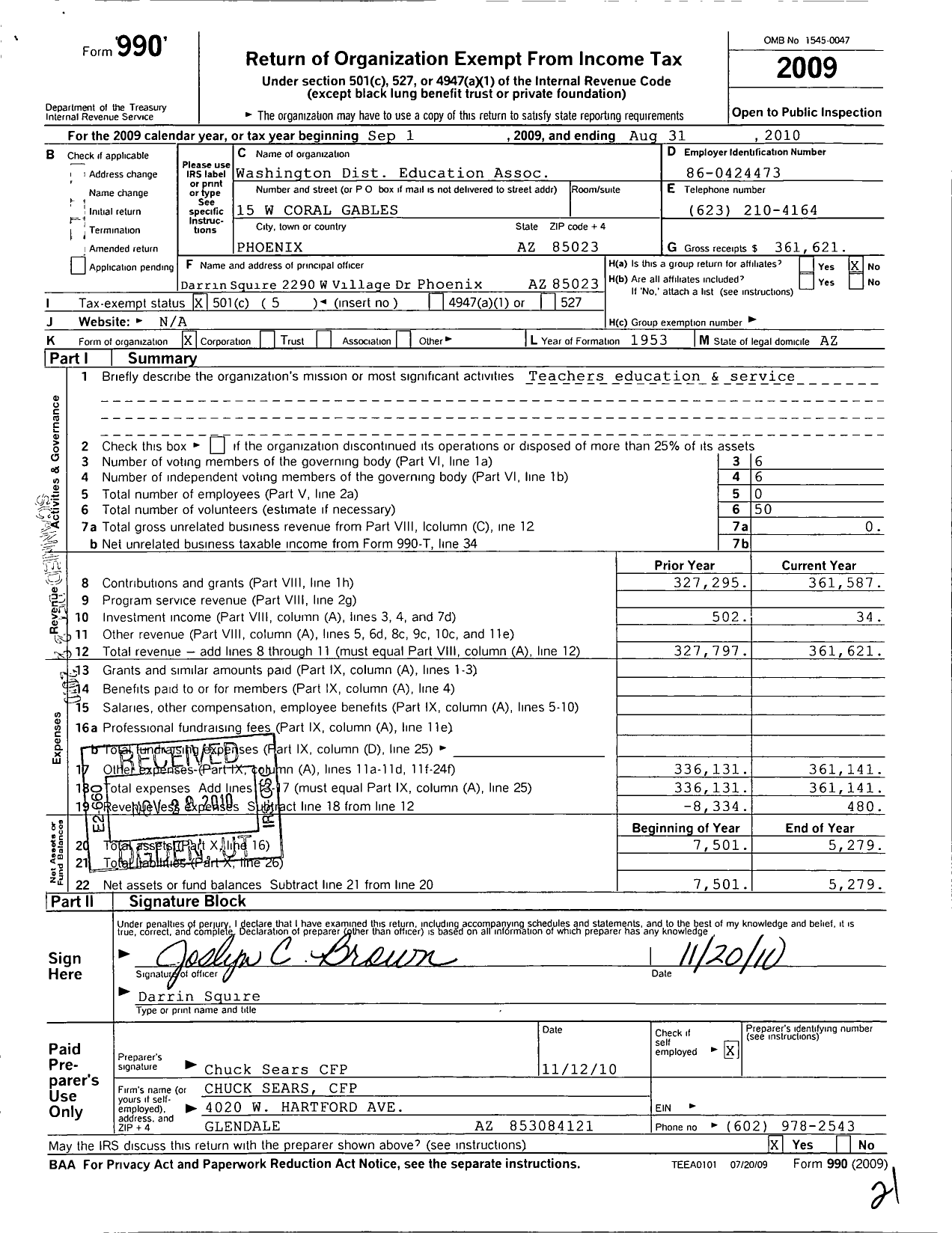 Image of first page of 2009 Form 990O for Washington Dist Education Assoc