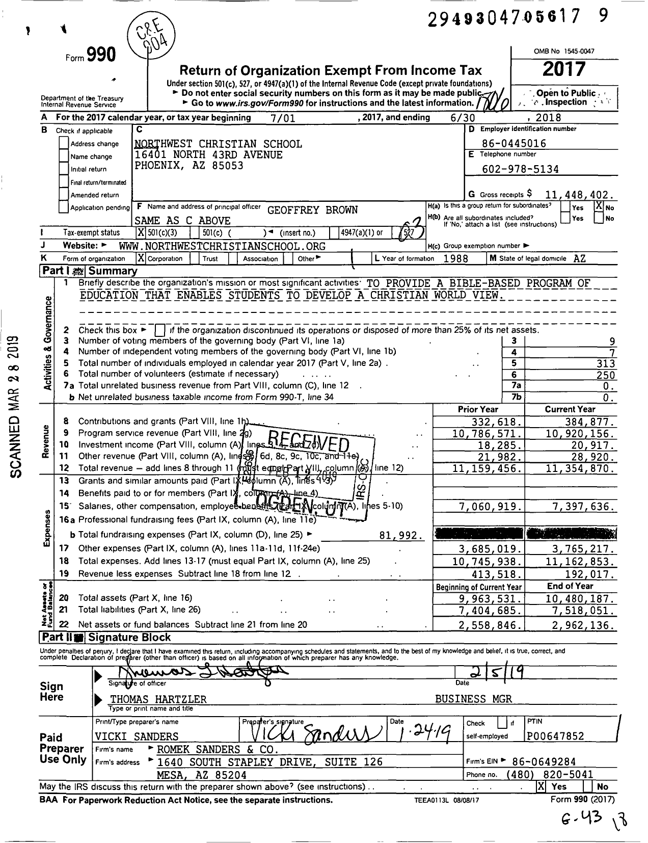 Image of first page of 2017 Form 990 for Northwest Christian School (NCS)