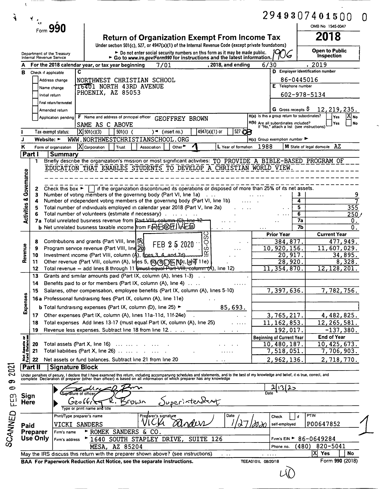 Image of first page of 2018 Form 990 for Northwest Christian School (NCS)